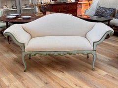 Charming 18th-19th Century Venetian Louis XV Carved Painted Upholstered Canape