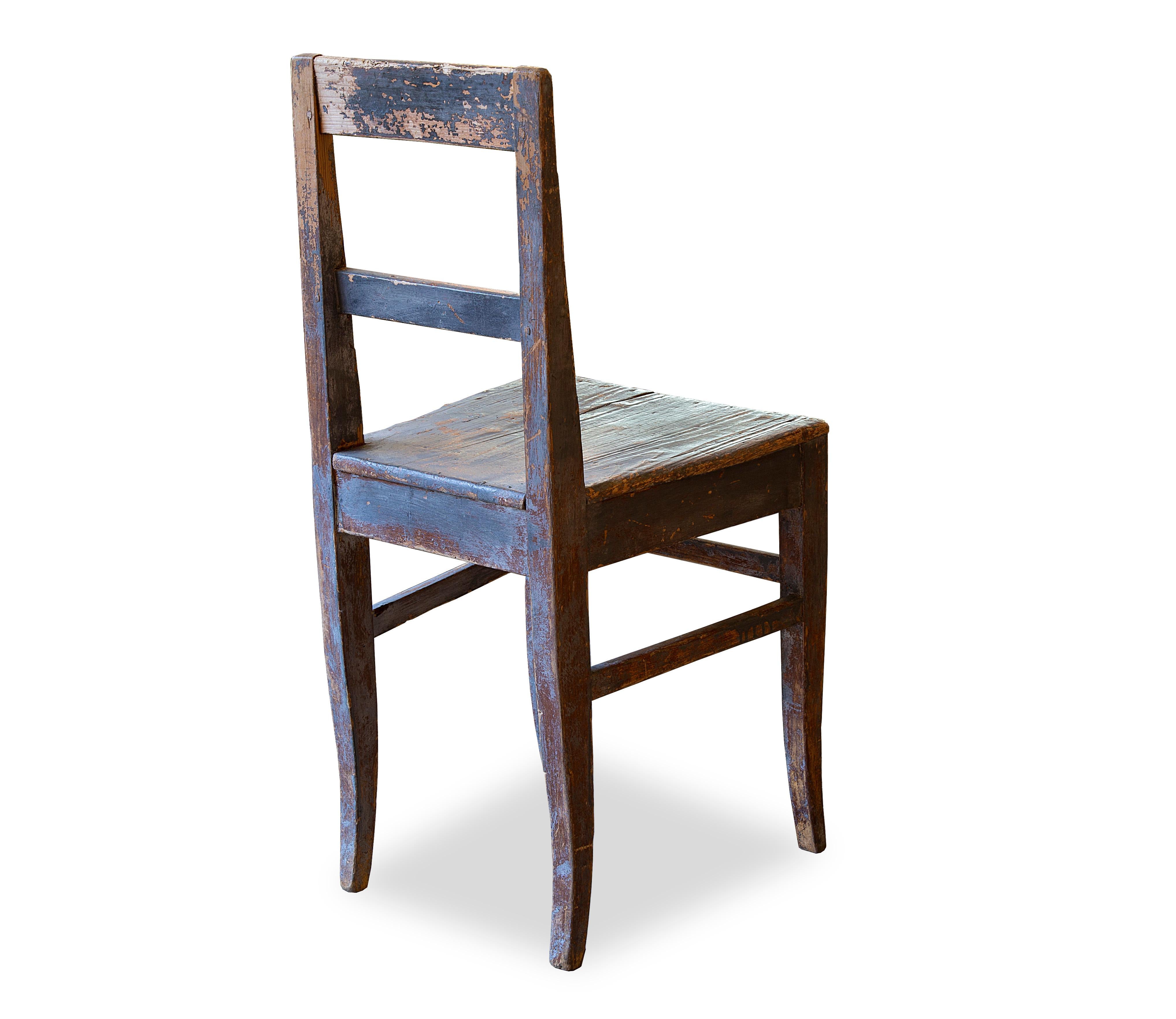 Charming 18th century primitive chair painted blue.