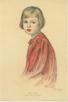 Incantevole ritratto di bambino degli anni '20 "Peter" di Olive Snell - litografia olandese