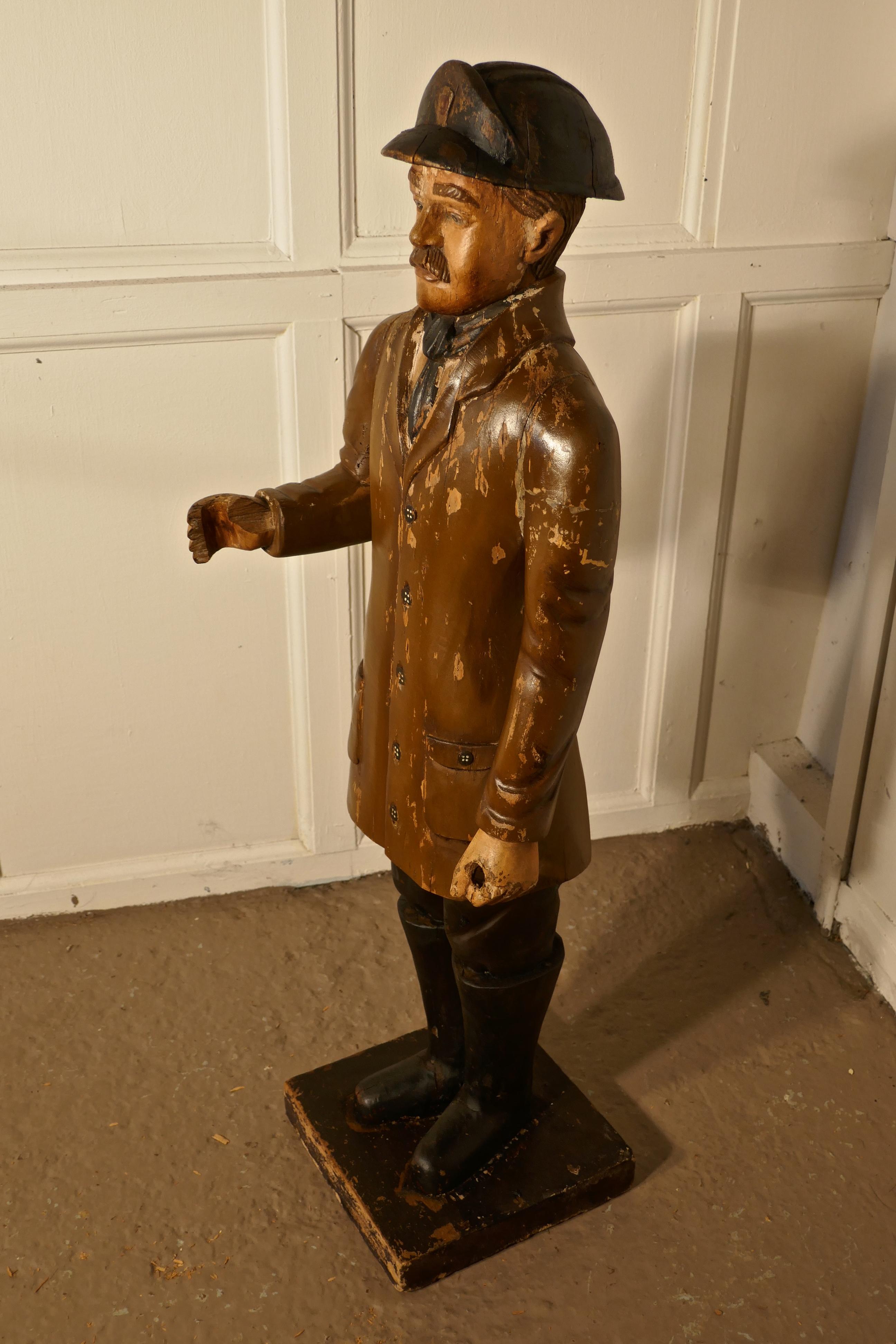 20th Century Charming 1920s Wooden Fireman Sculpture For Sale