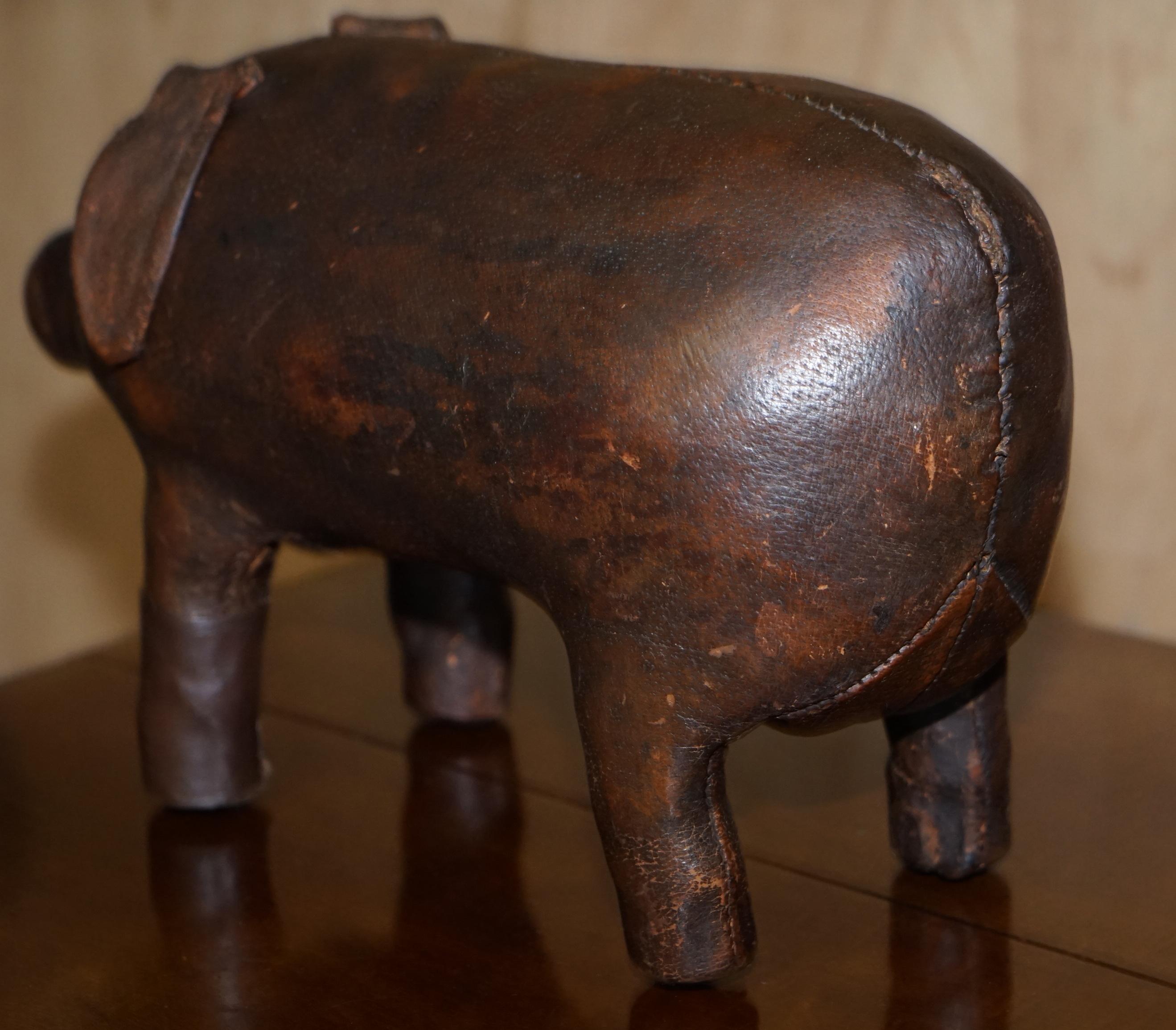 Charming 1930's Liberty's London Omersa Brown Leather Pig Footstool Stool Wow! 3