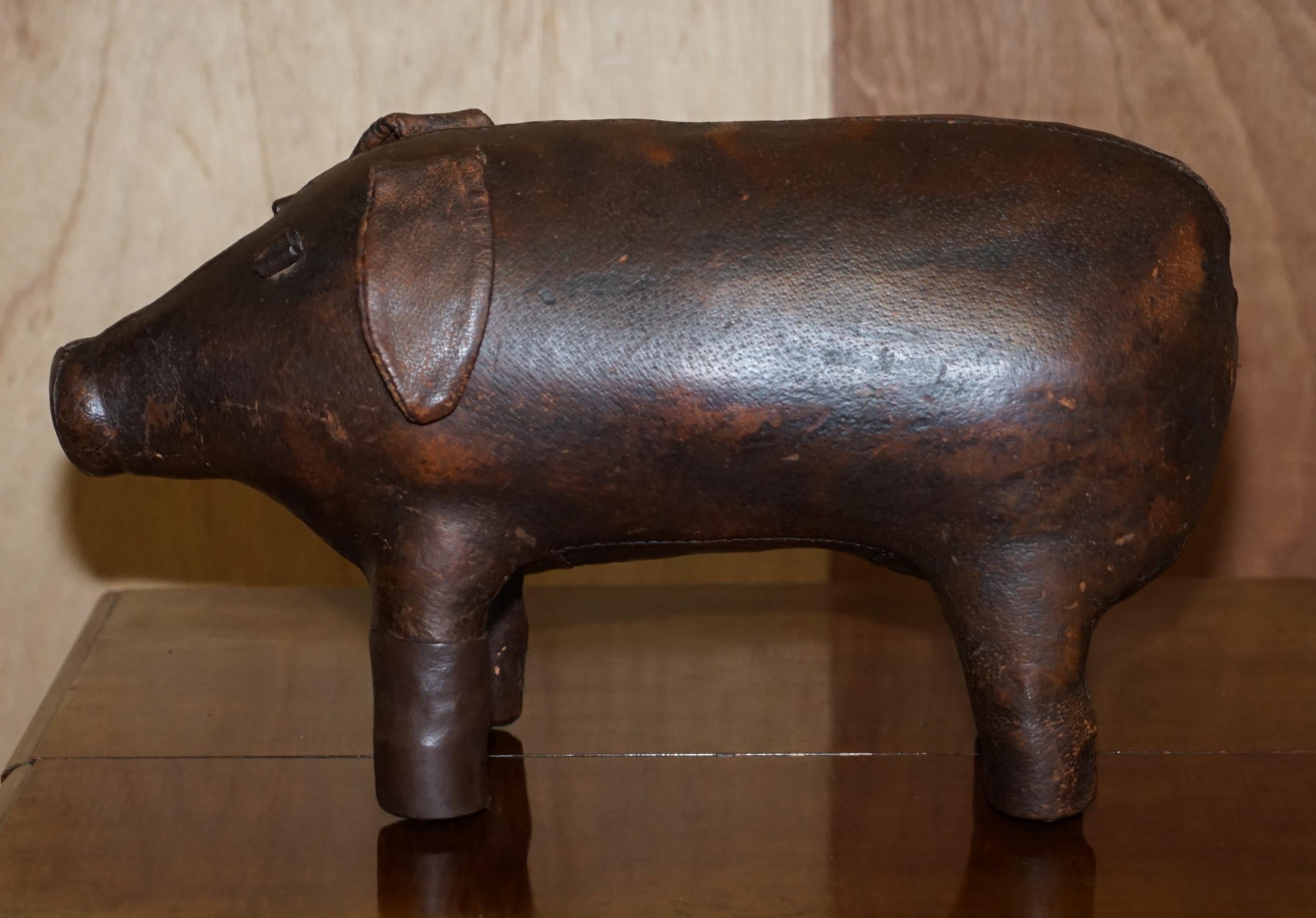 Mid-20th Century Charming 1930's Liberty's London Omersa Brown Leather Pig Footstool Stool Wow!