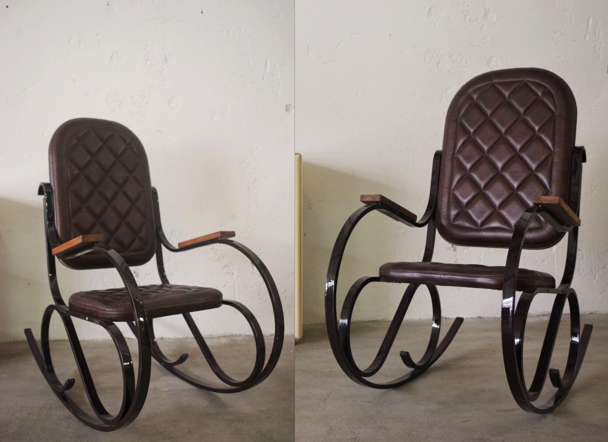 Italian Charming 1950s Iron Rocking Chair – A Mid-Century Modern Marvel in vendita