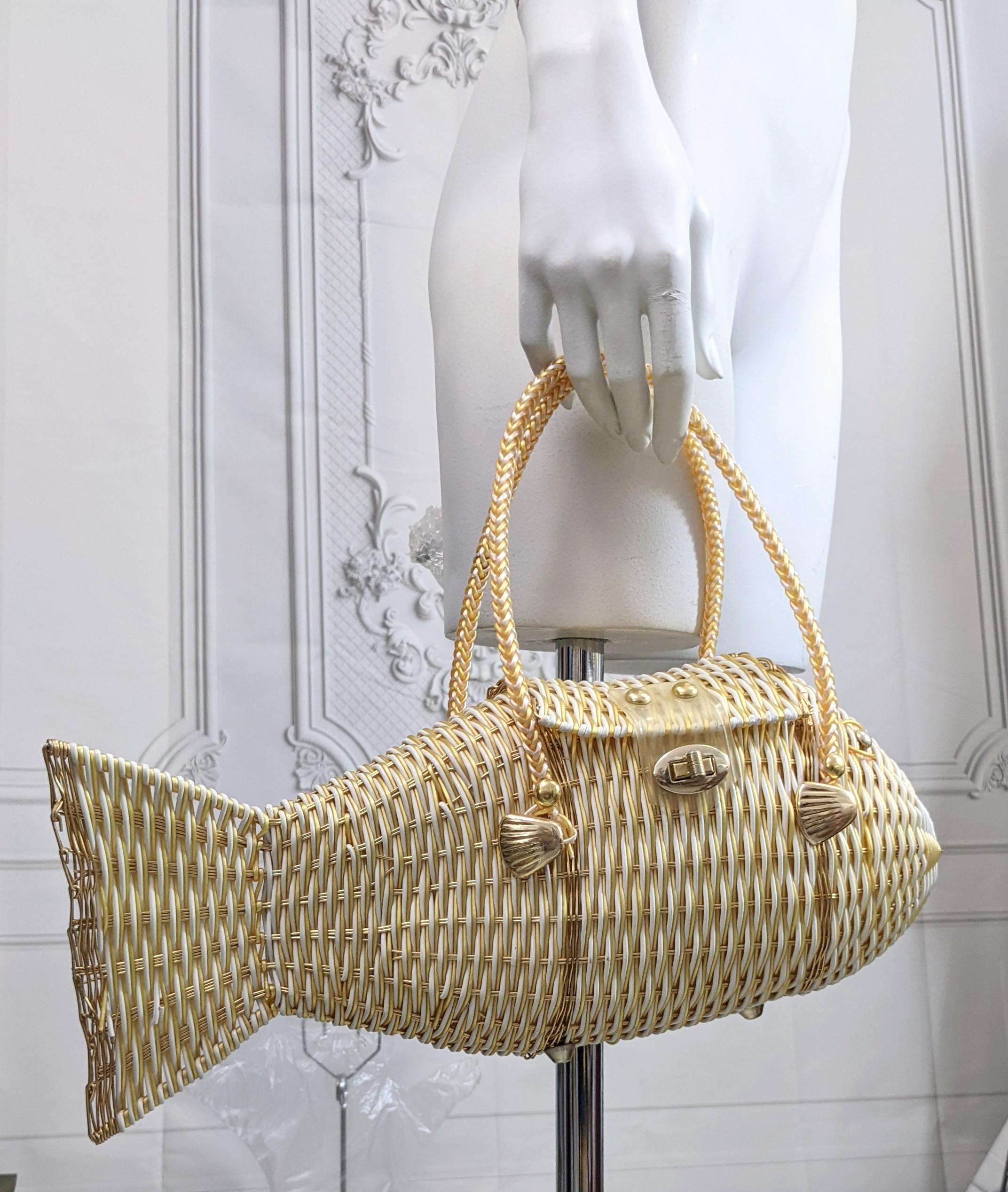 Charming 1960's Woven Figural Fish Bag For Sale 2