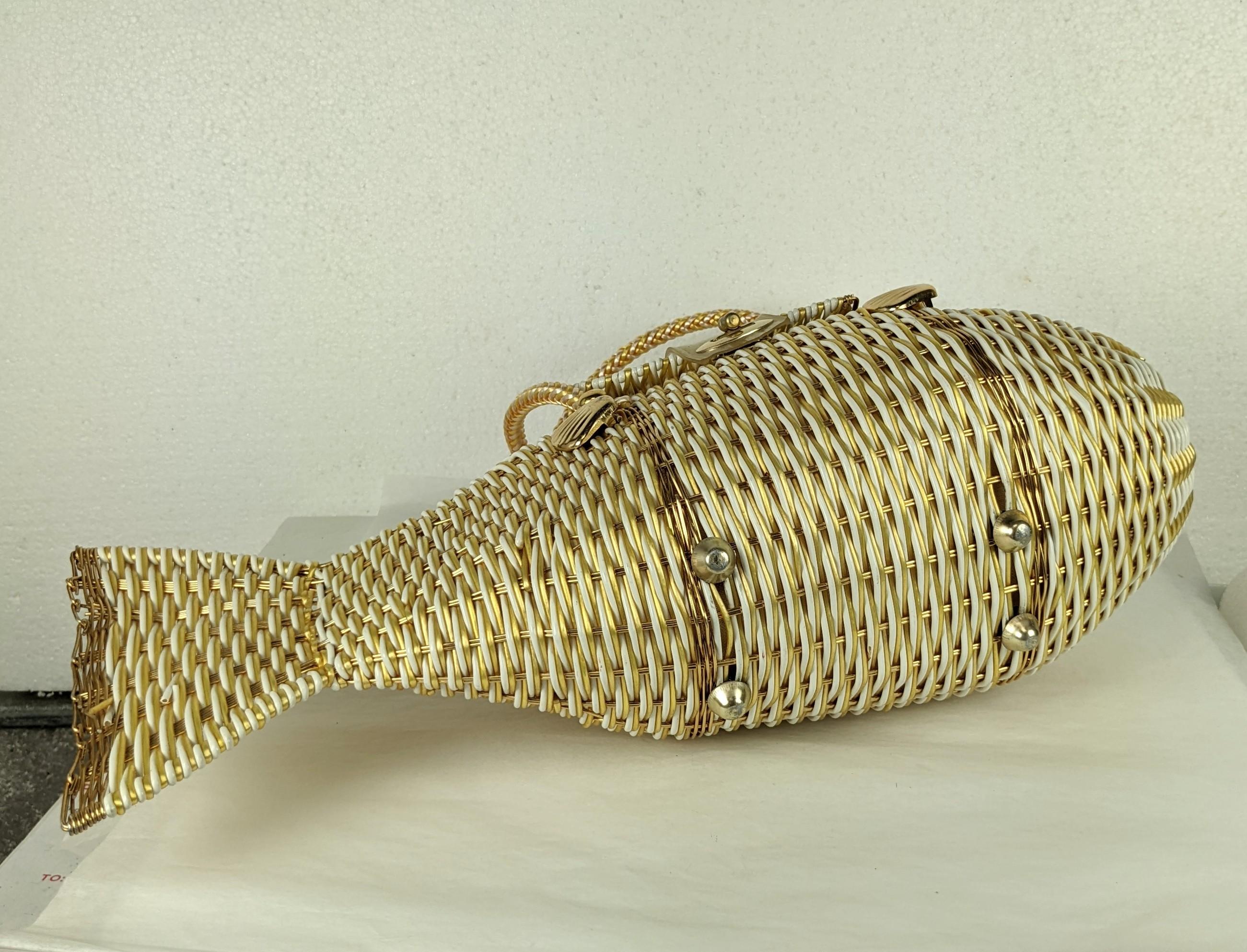 Charming 1960's Woven Figural Fish Bag For Sale 1