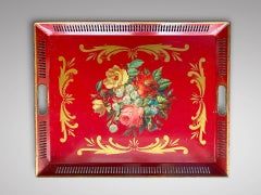 Charming 19th Century French Napoleon III Red Painted Tole Tray
