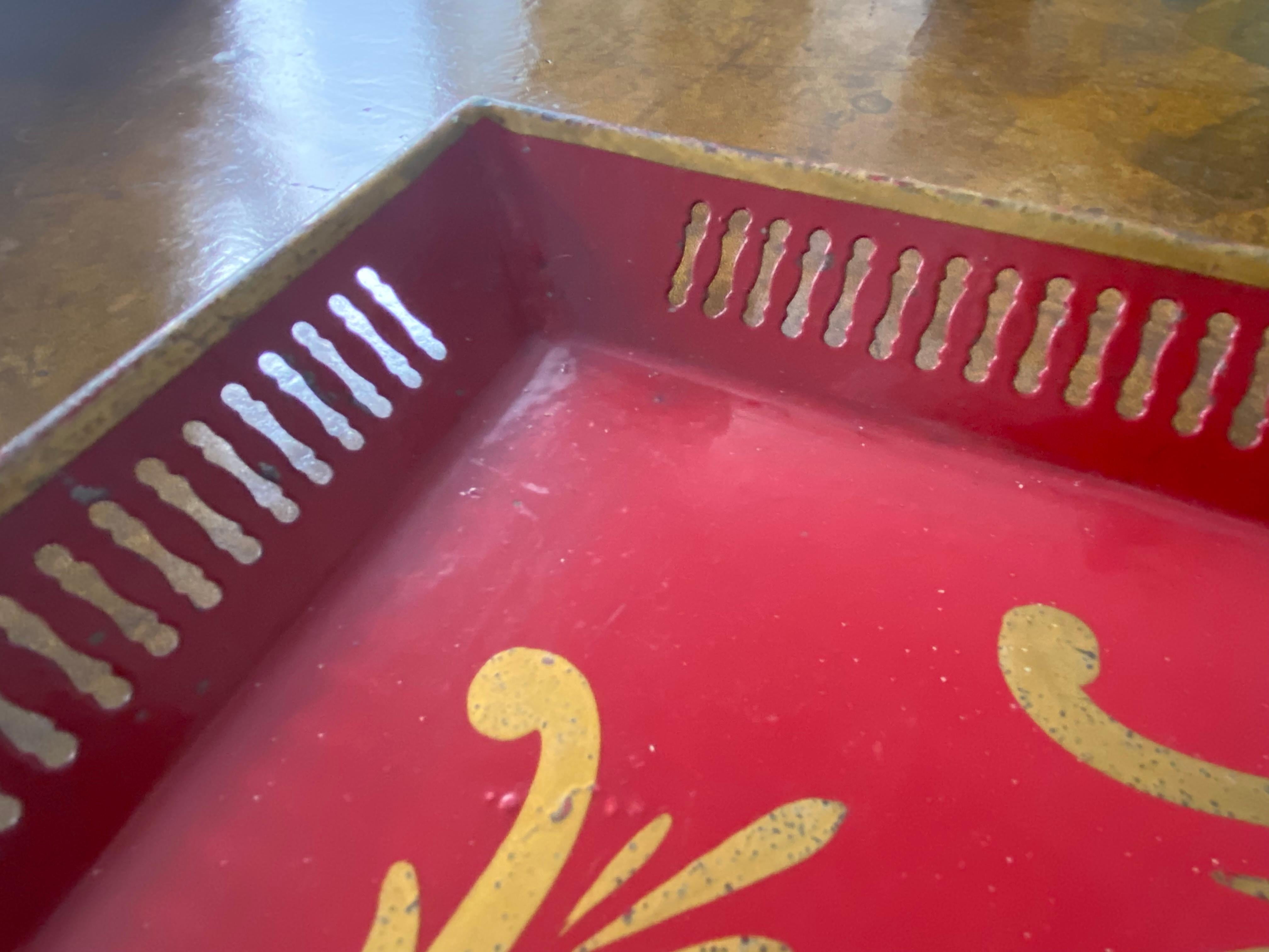 Charming 19th Century French Napoleon III Red Painted Tole Tray 1