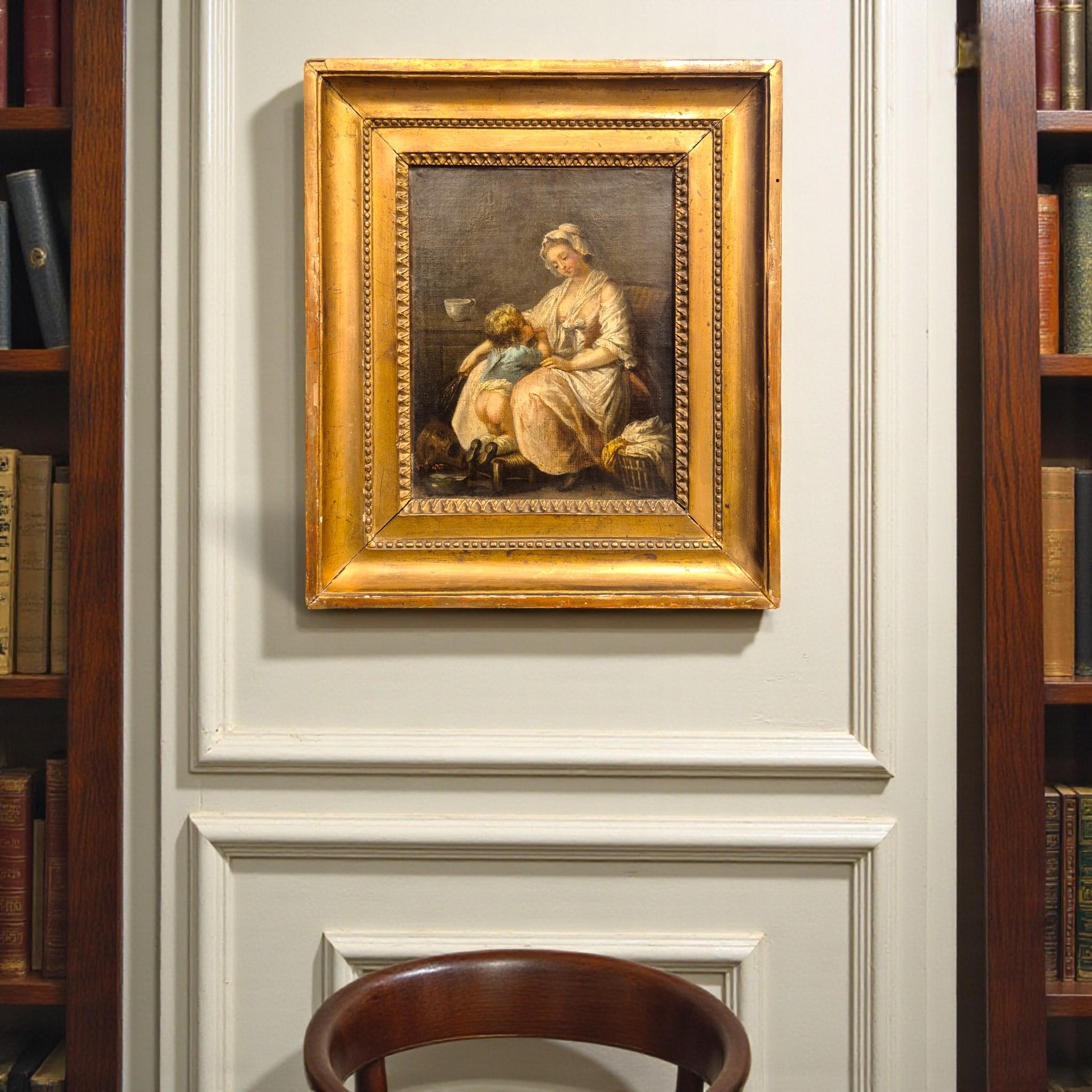 Rococo Charmante scène de genre du XIXe siècle d'après Greuze - Mère et enfant en vente