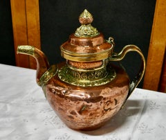 Charming 19th Century Indian Beaten Copper and Chased Brass Tea Pot