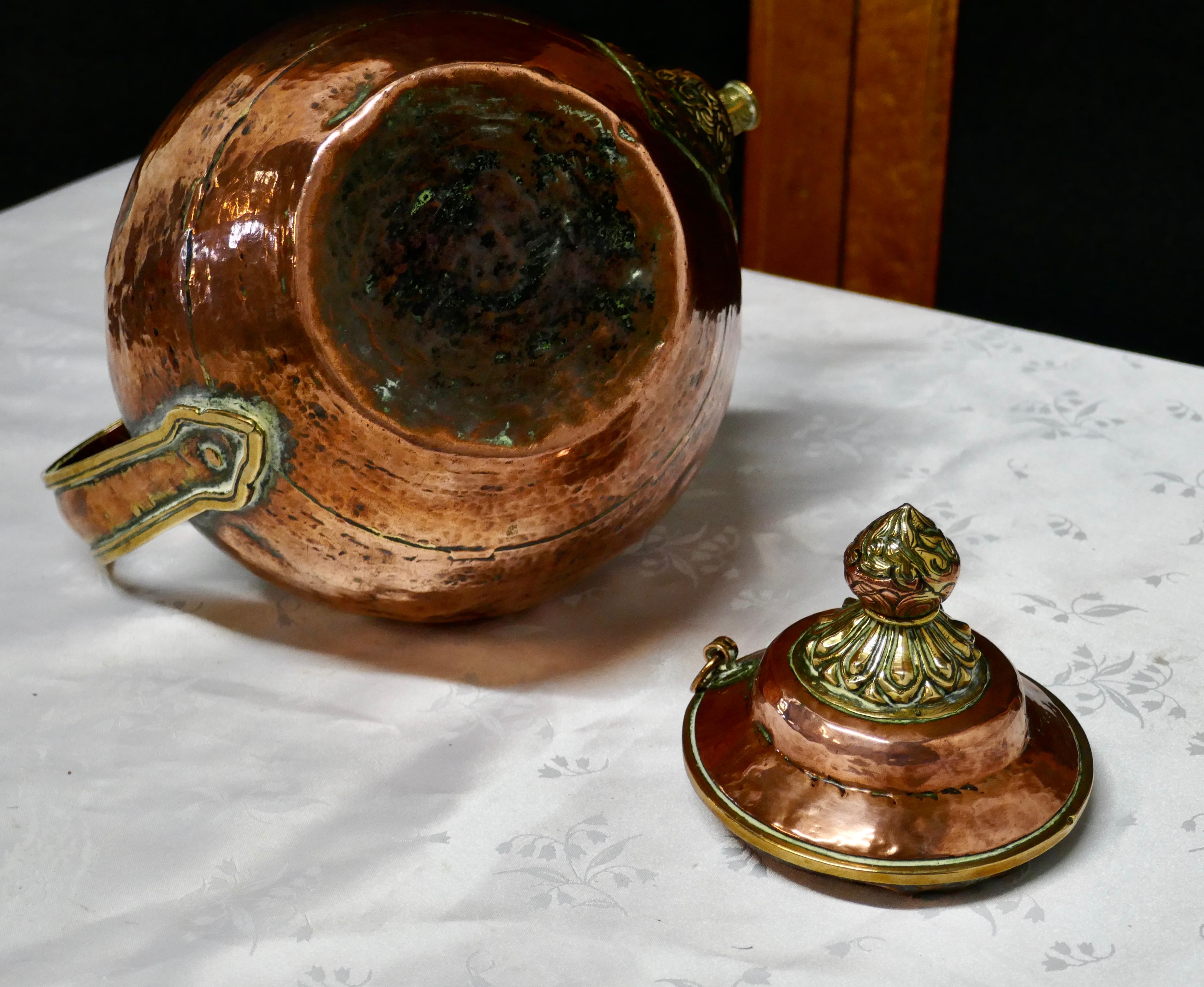 Charming 19th Century Indian Beaten Copper and Chased Brass Tea Pot 2