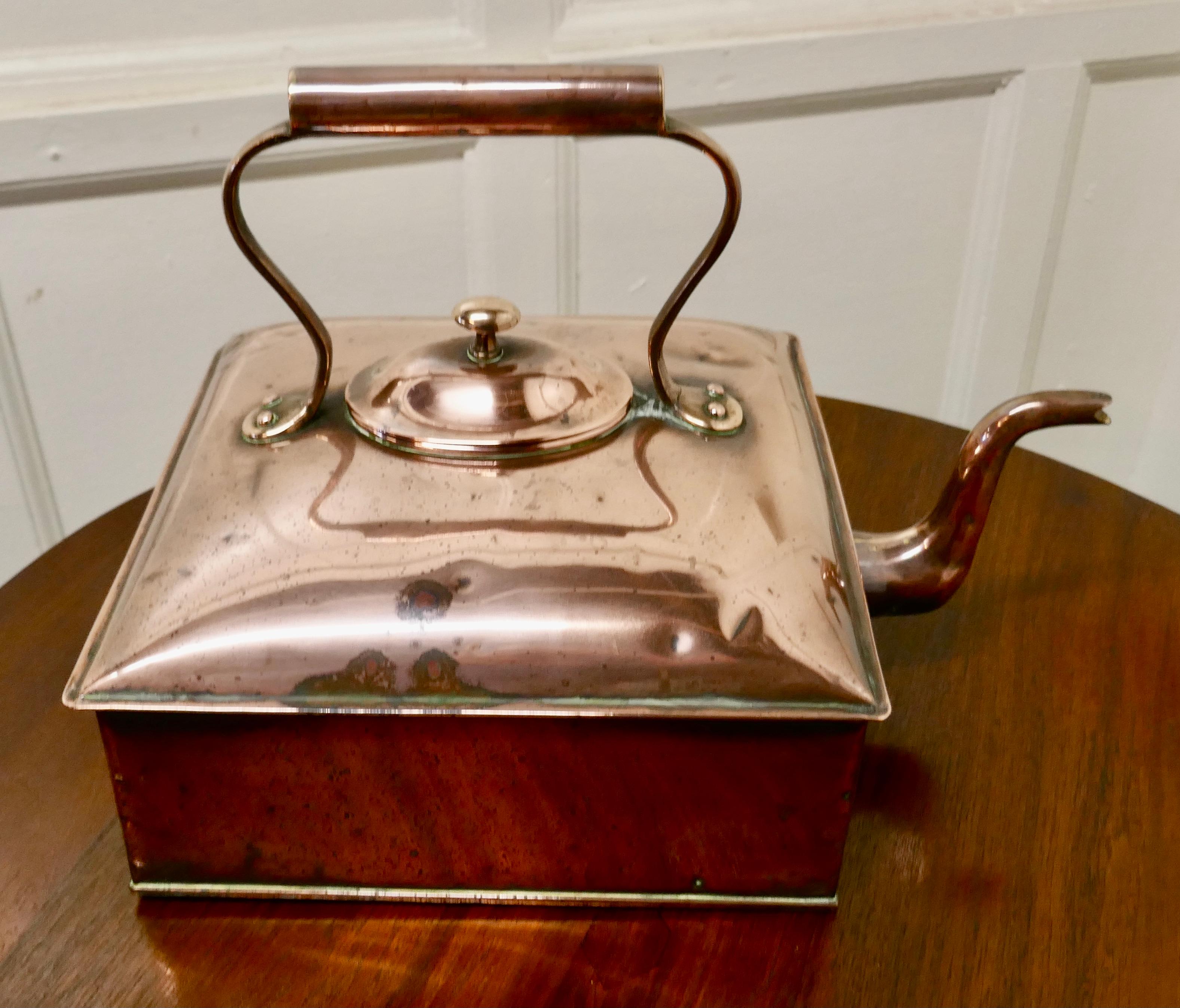 Country Charming 19th Century Large Square Copper Kettle For Sale
