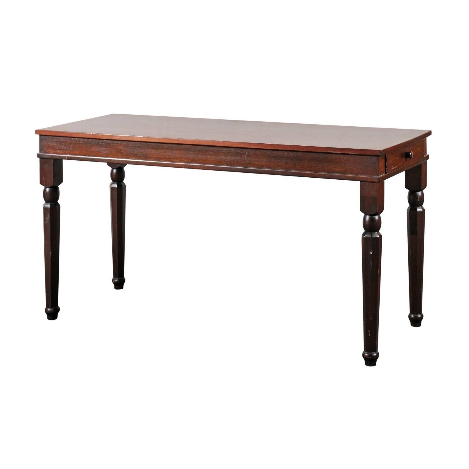 Charming 19th Century Long English Mahogany Table with Single Drawer For Sale
