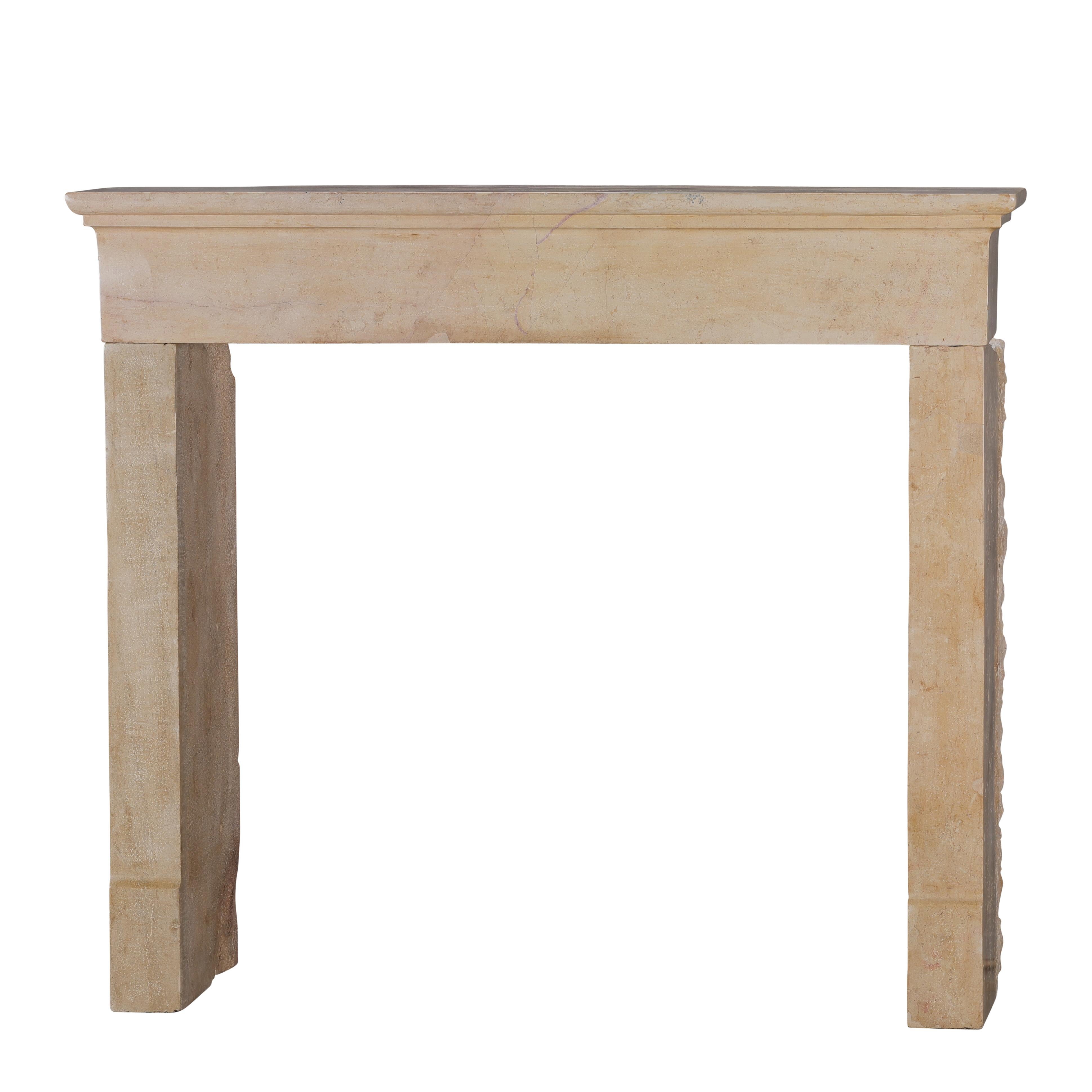 Stone Charming 19th Century Petite French Fireplace Mantel With Square Firebox Opening For Sale