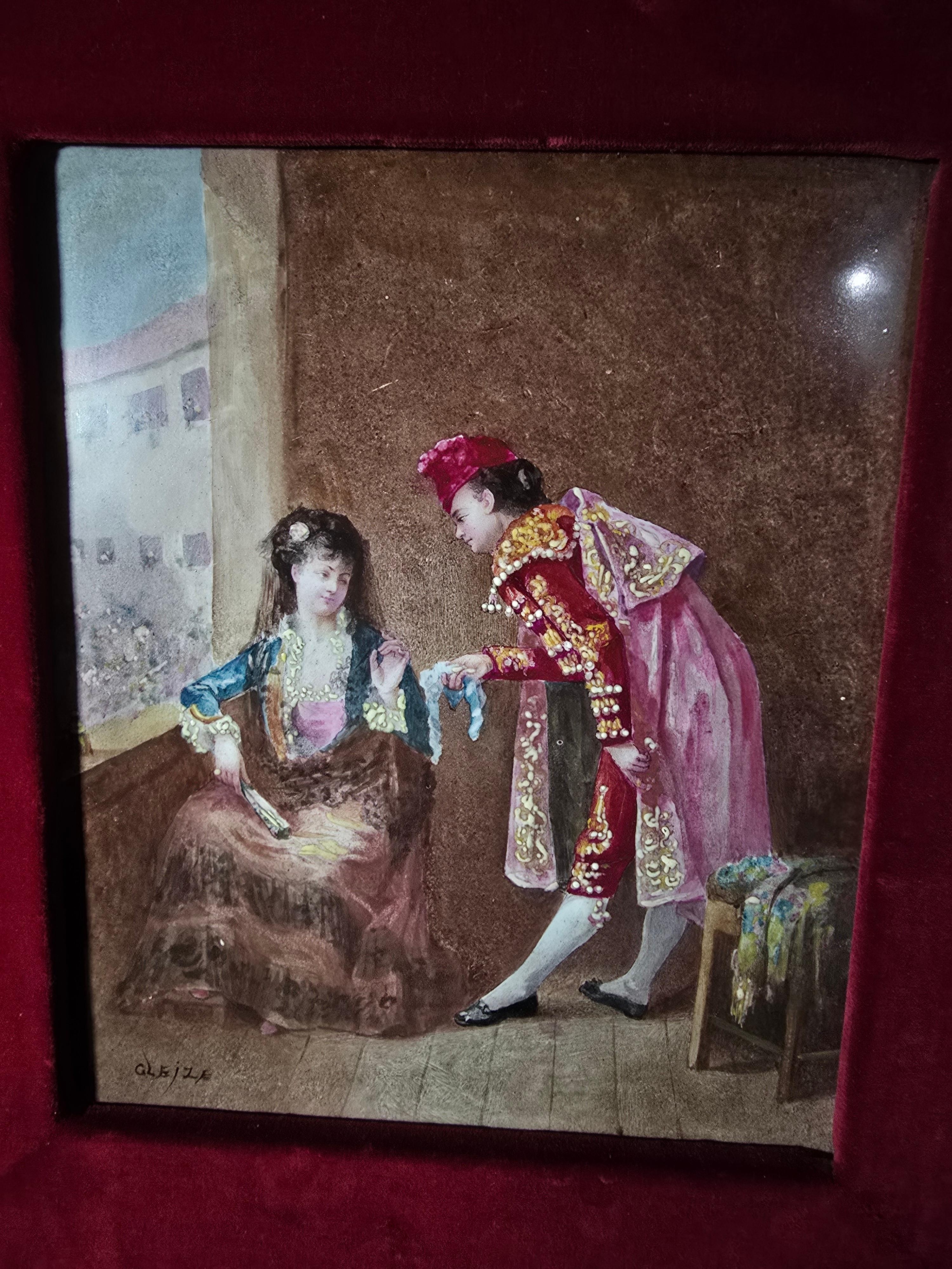 Charming 19th-Century Spanish Porcelain Plaque Depicting a Bullfighter In Good Condition For Sale In Madrid, ES