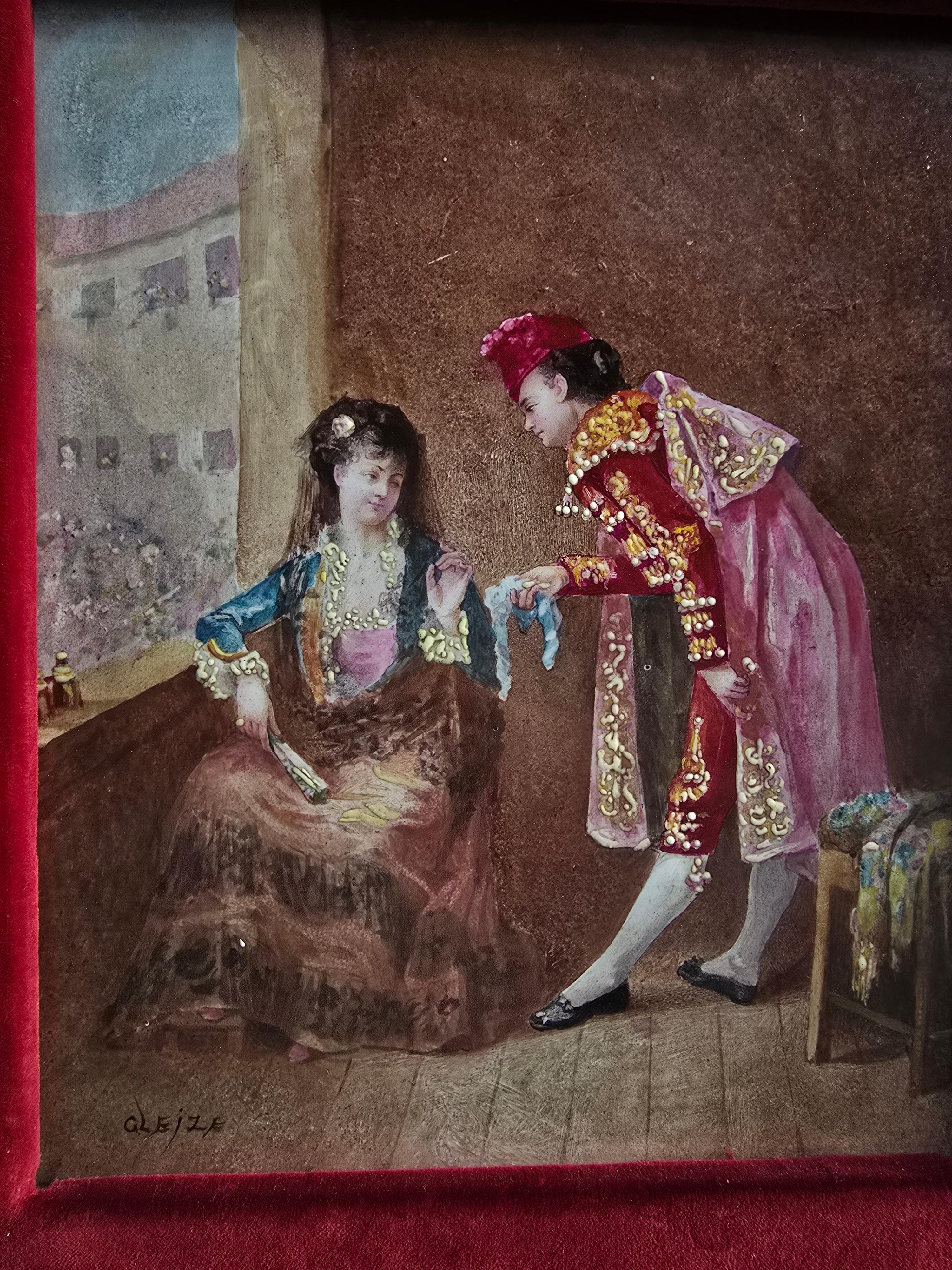 Late 19th Century Charming 19th-Century Spanish Porcelain Plaque Depicting a Bullfighter For Sale
