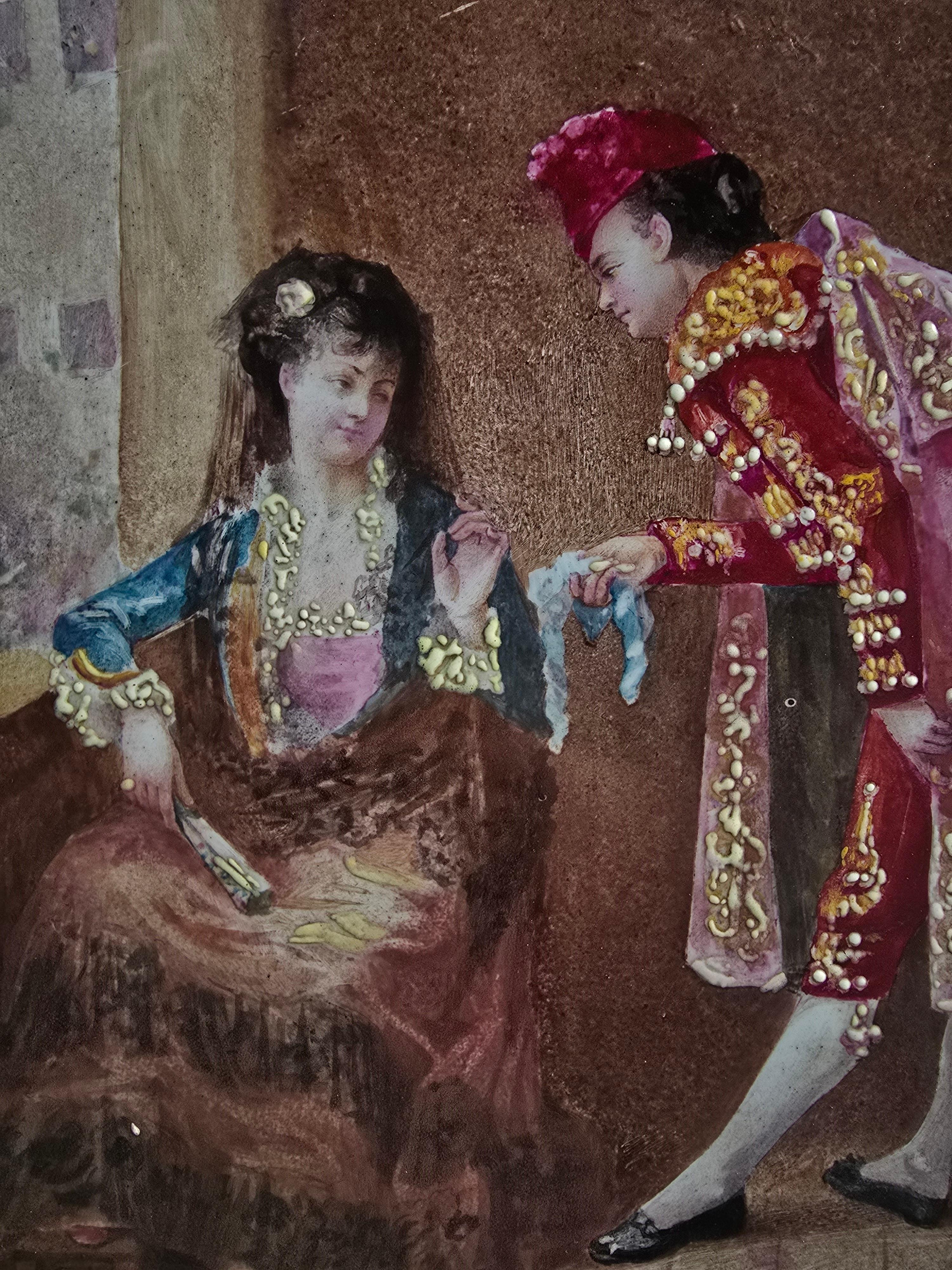 Charming 19th-Century Spanish Porcelain Plaque Depicting a Bullfighter For Sale 2