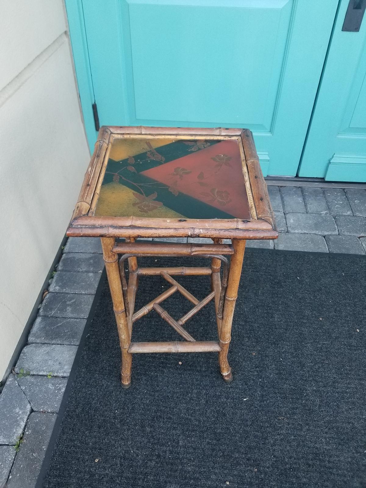 Lacquered Charming 19th Century Bamboo Square Drink Table