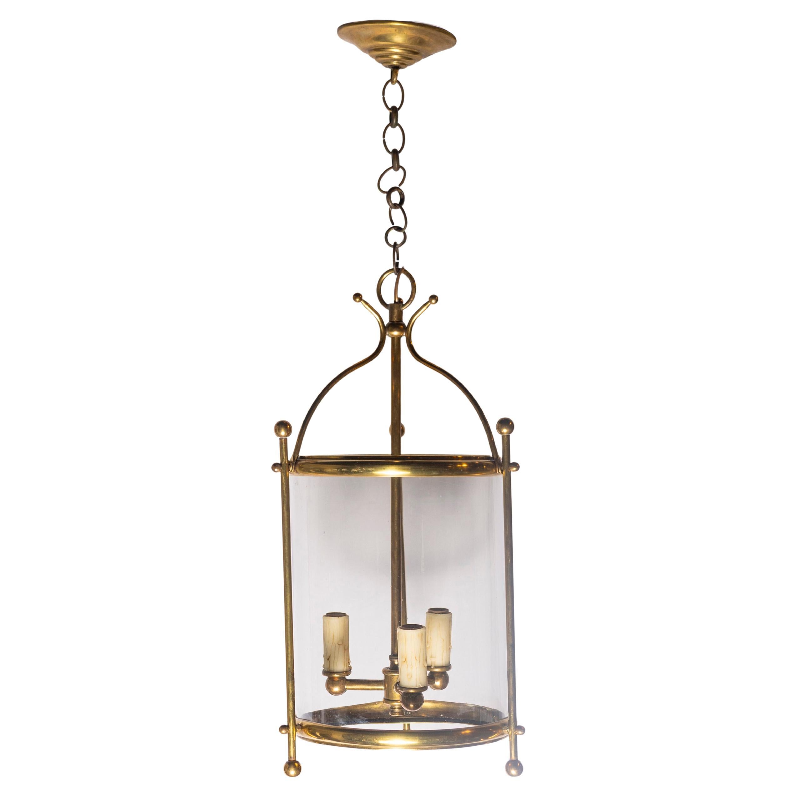 Charming 20th Century French Brass Lantern with Glass Enclosure