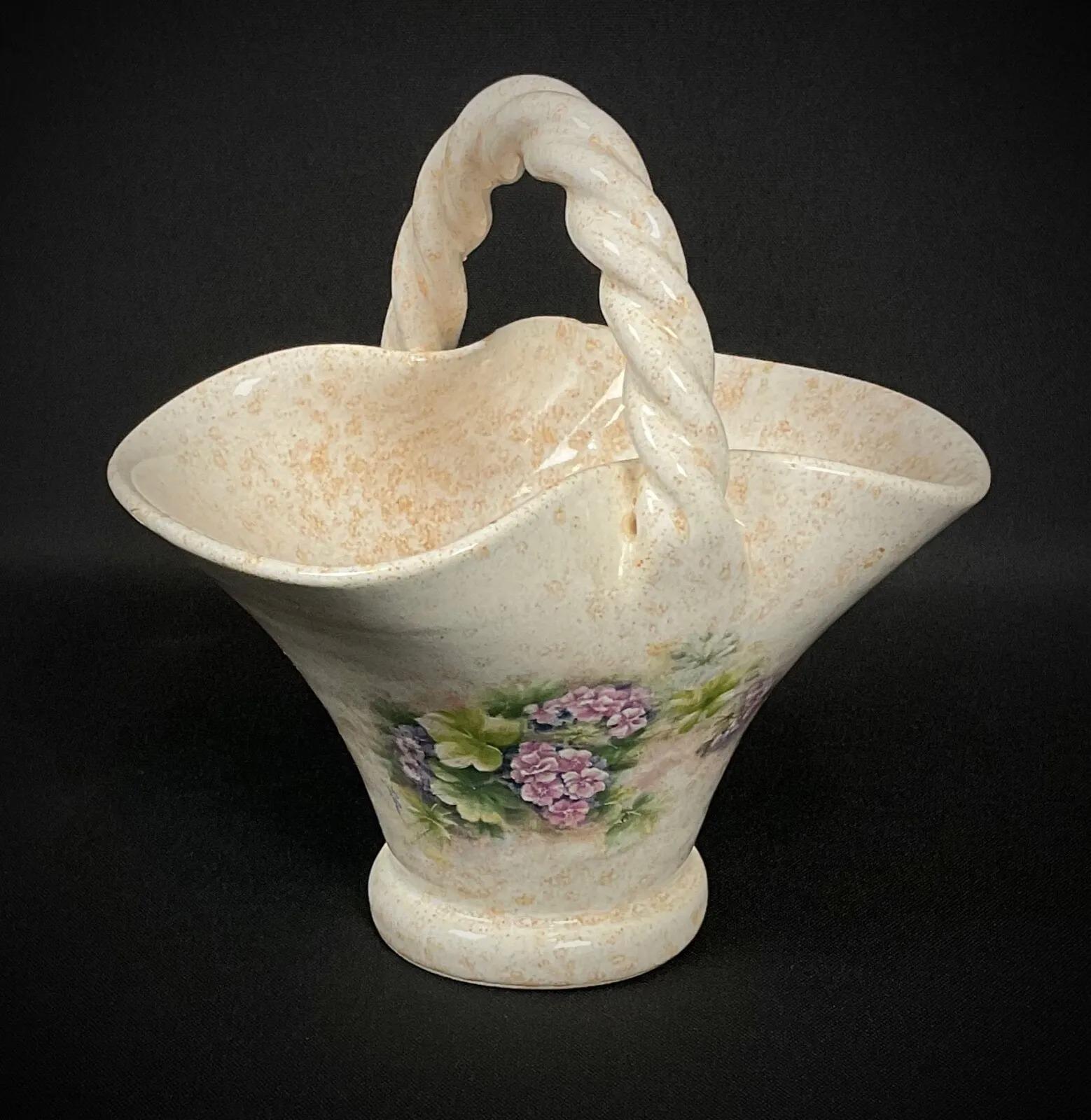 Charming 20th Century Small Floral Ceramic Basket Signed Vallauris - 2Y333 For Sale 6
