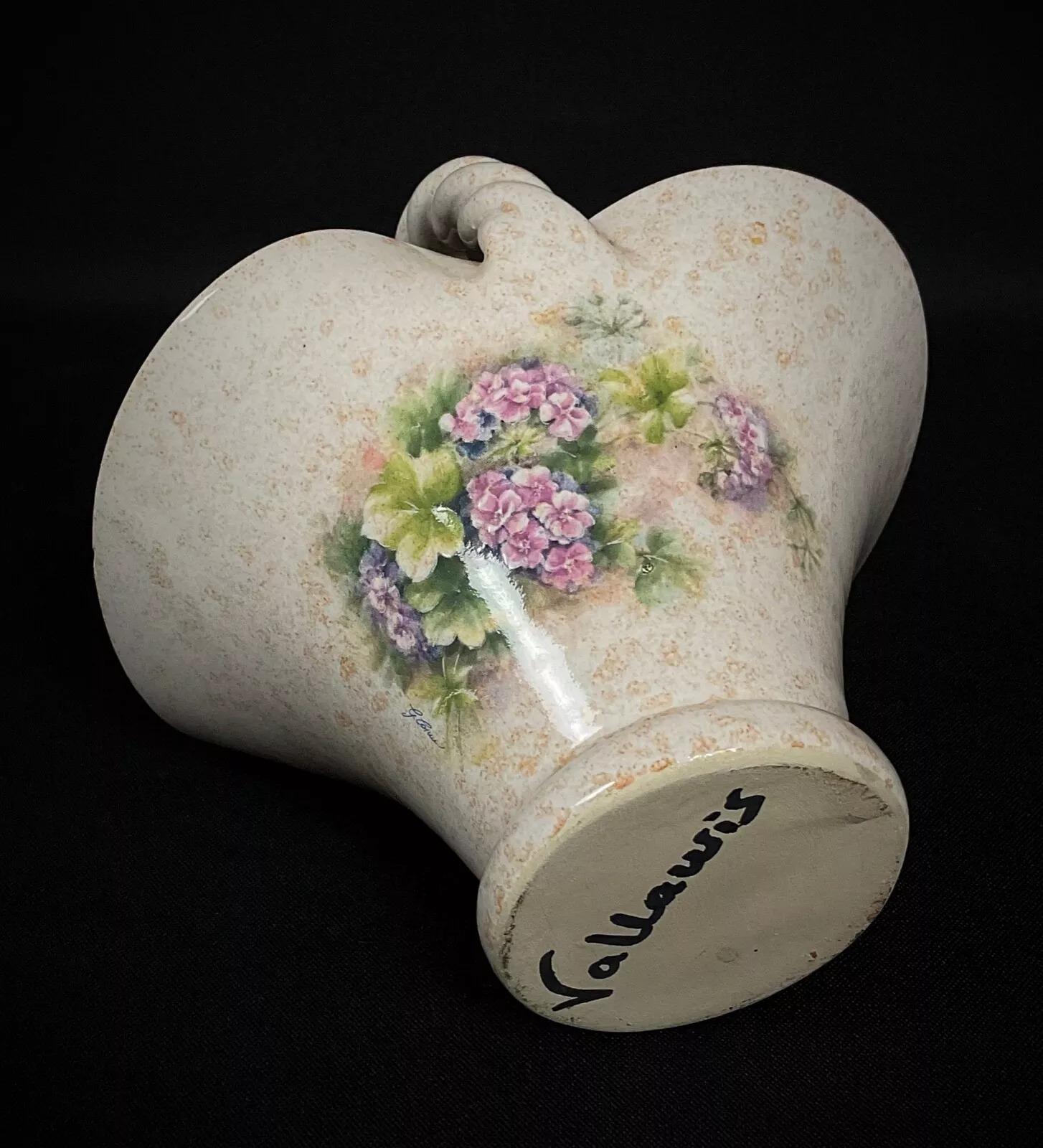French Charming 20th Century Small Floral Ceramic Basket Signed Vallauris - 2Y333 For Sale
