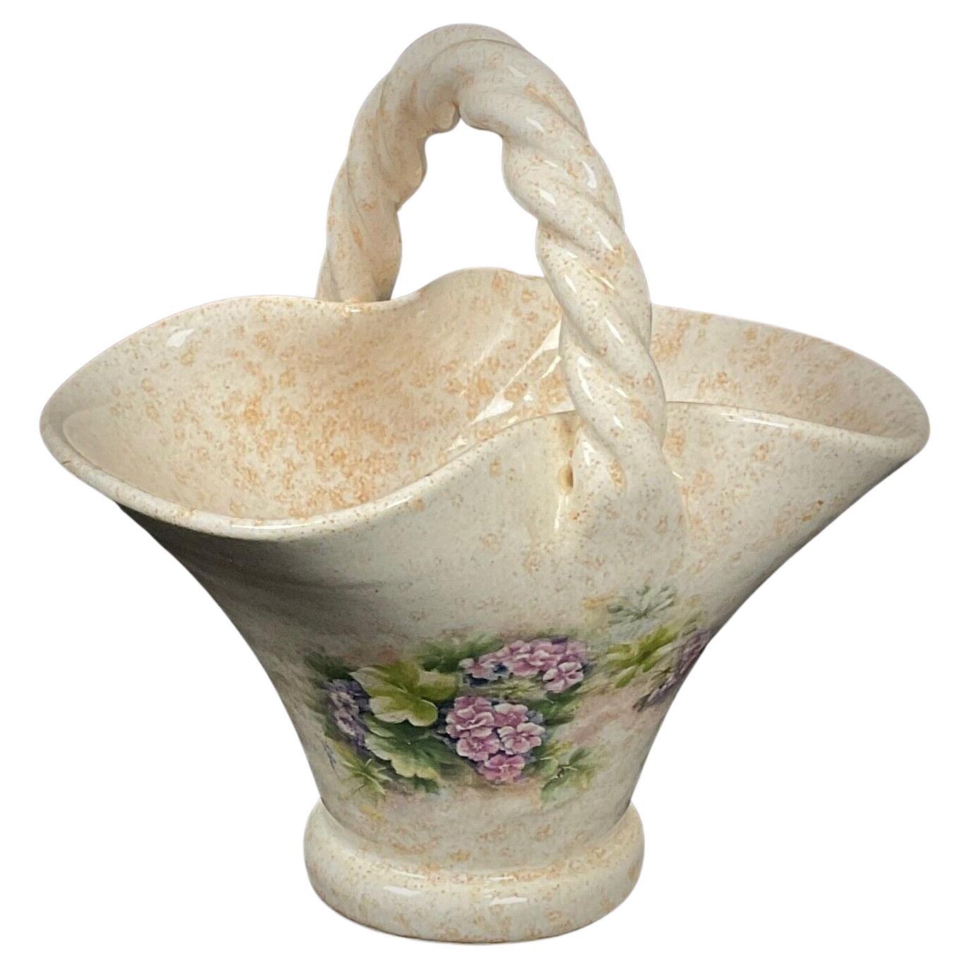 Charming 20th Century Small Floral Ceramic Basket Signed Vallauris - 2Y333