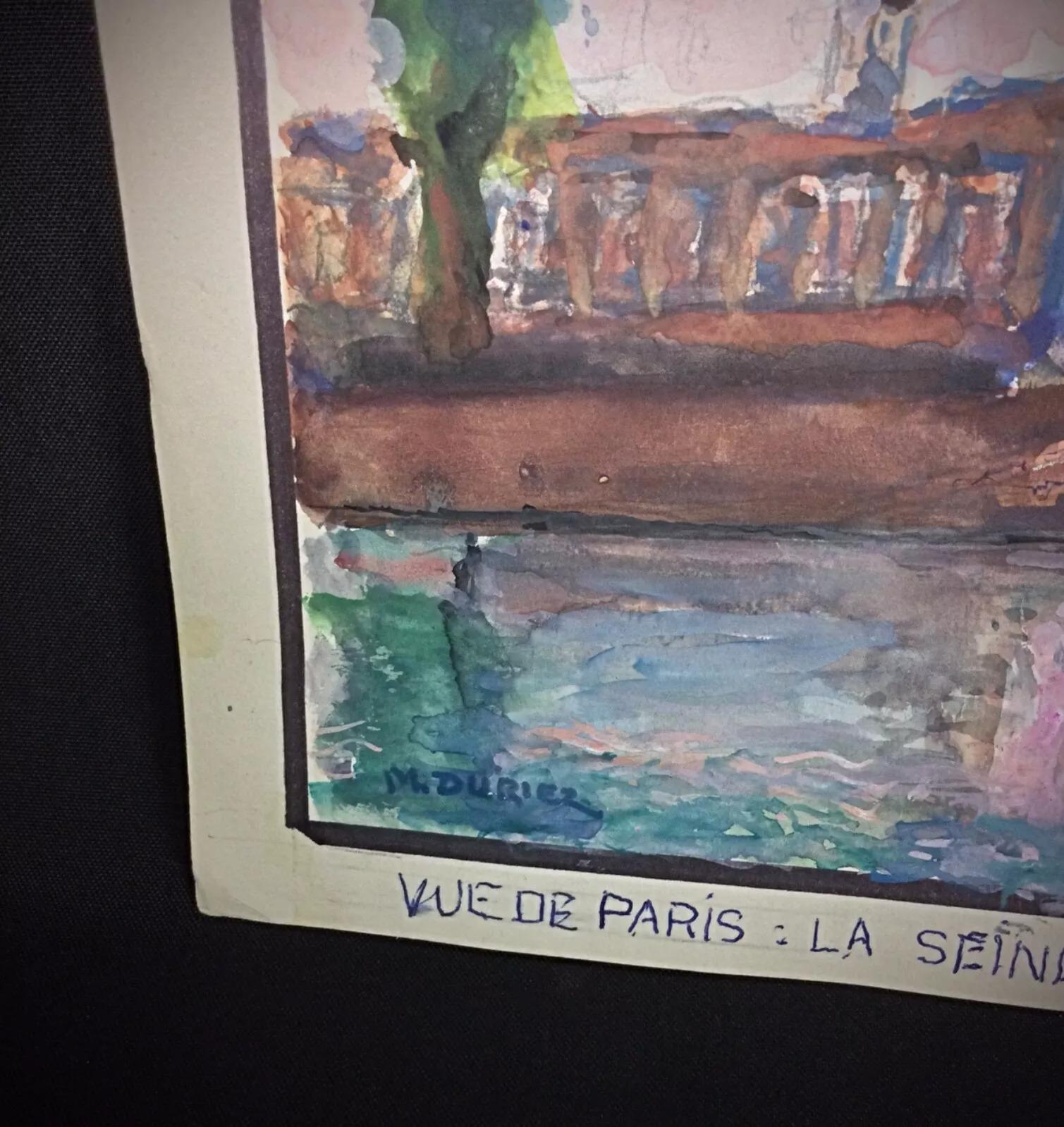 This lovely 20th-century watercolor by M. Duriez captures the iconic beauty of Paris, showcasing 