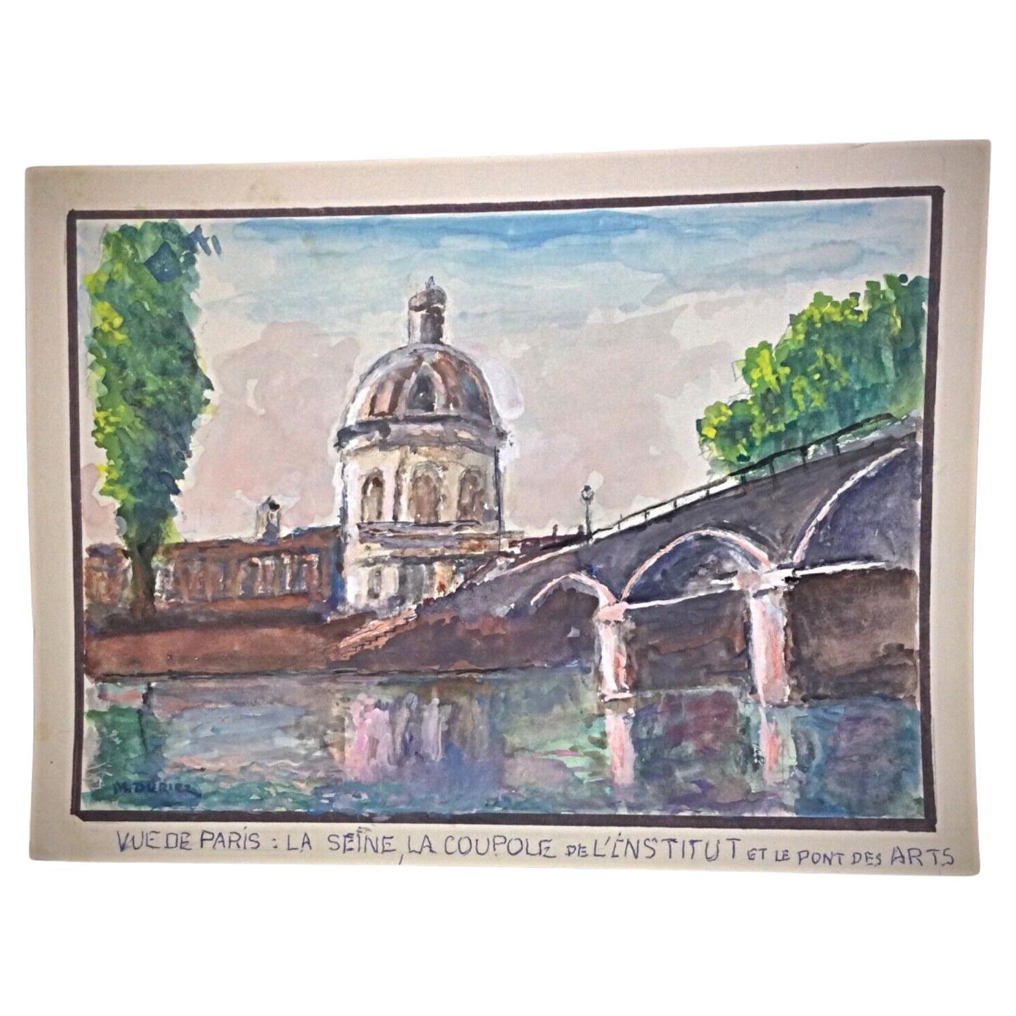 Encantadora acuarela del siglo XX de M. Duriez - La Seine - 2Y301