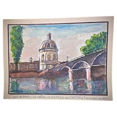 Encantadora acuarela del siglo XX de M. Duriez - La Seine - 2Y301