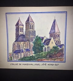 Charming 20th Century Watercolor by M. Duriez – "The Church of Morienval - 2Y304