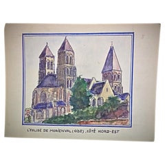 Charming 20th Century Watercolor by M. Duriez – "The Church of Morienval - 2Y304