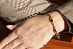 Charming 9kt Gold Link Bracelet with Seven Amethysts, 20th Century