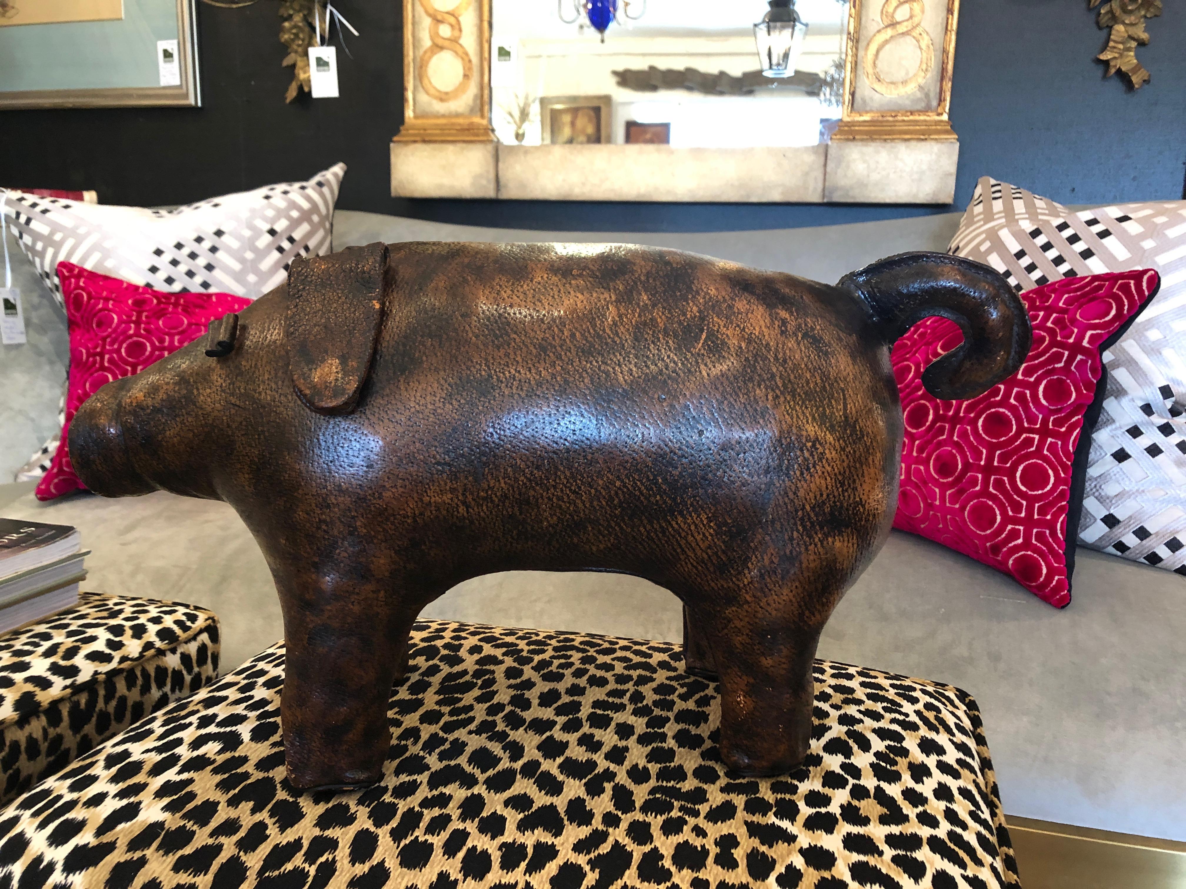 Mid-20th Century Charming Abercrombie and Fitch Vintage Leather Oinker Footstool Sculpture