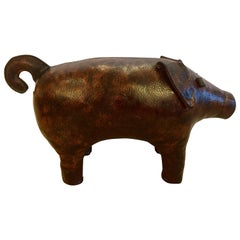 Charming Abercrombie and Fitch Vintage Leather Oinker Footstool Sculpture