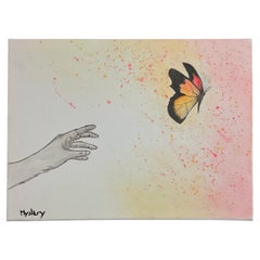 Charmante peinture acrylique "Le Bonheur à Portée de Main" signée Mystère - 2Y572