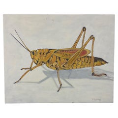 Encantadora pintura acrílica de un saltamontes por J. Boving, firmada - 2Y568