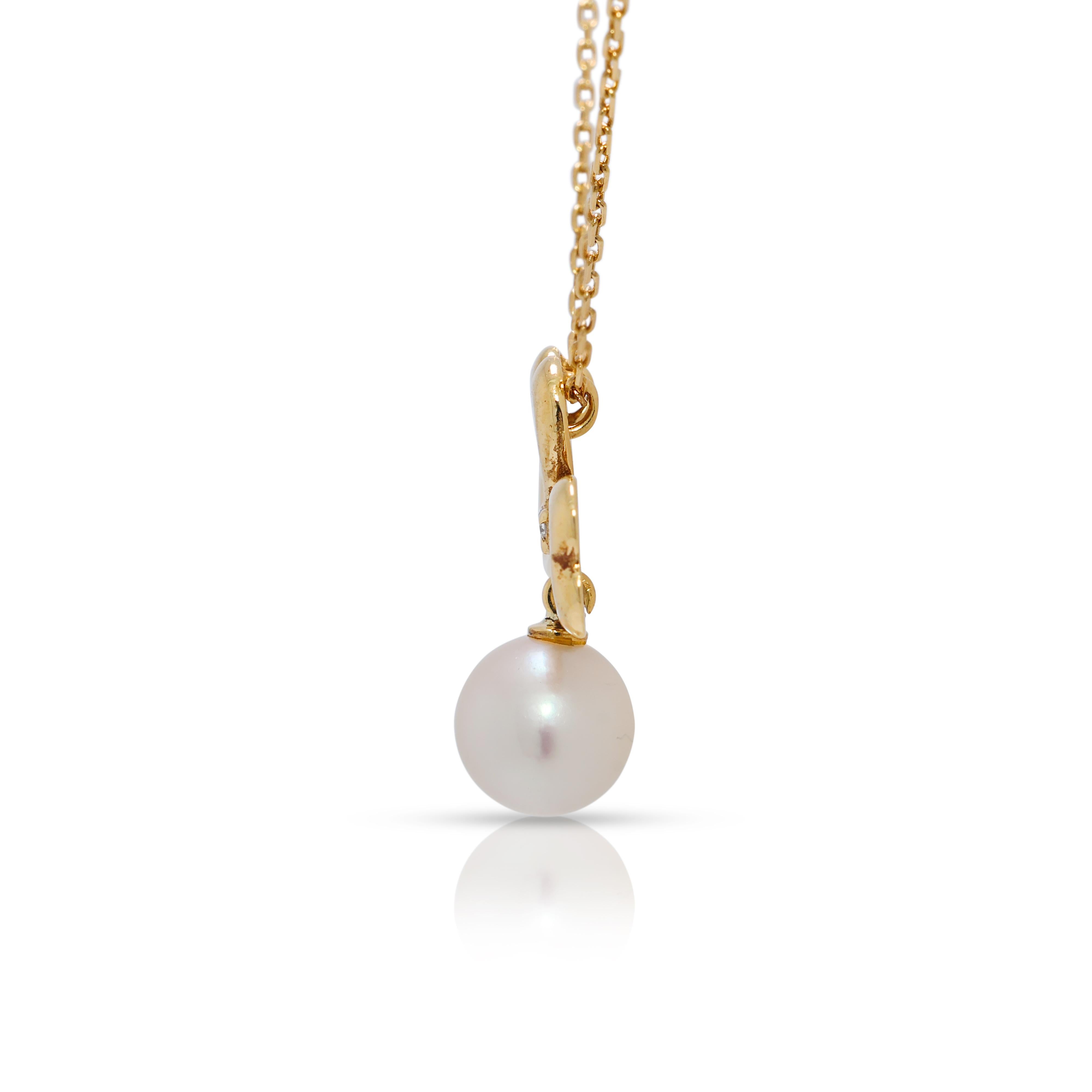 Women's Charming Akoya Pearl and 0.003ct Natural Diamond Necklace in 18K Yellow Gold For Sale