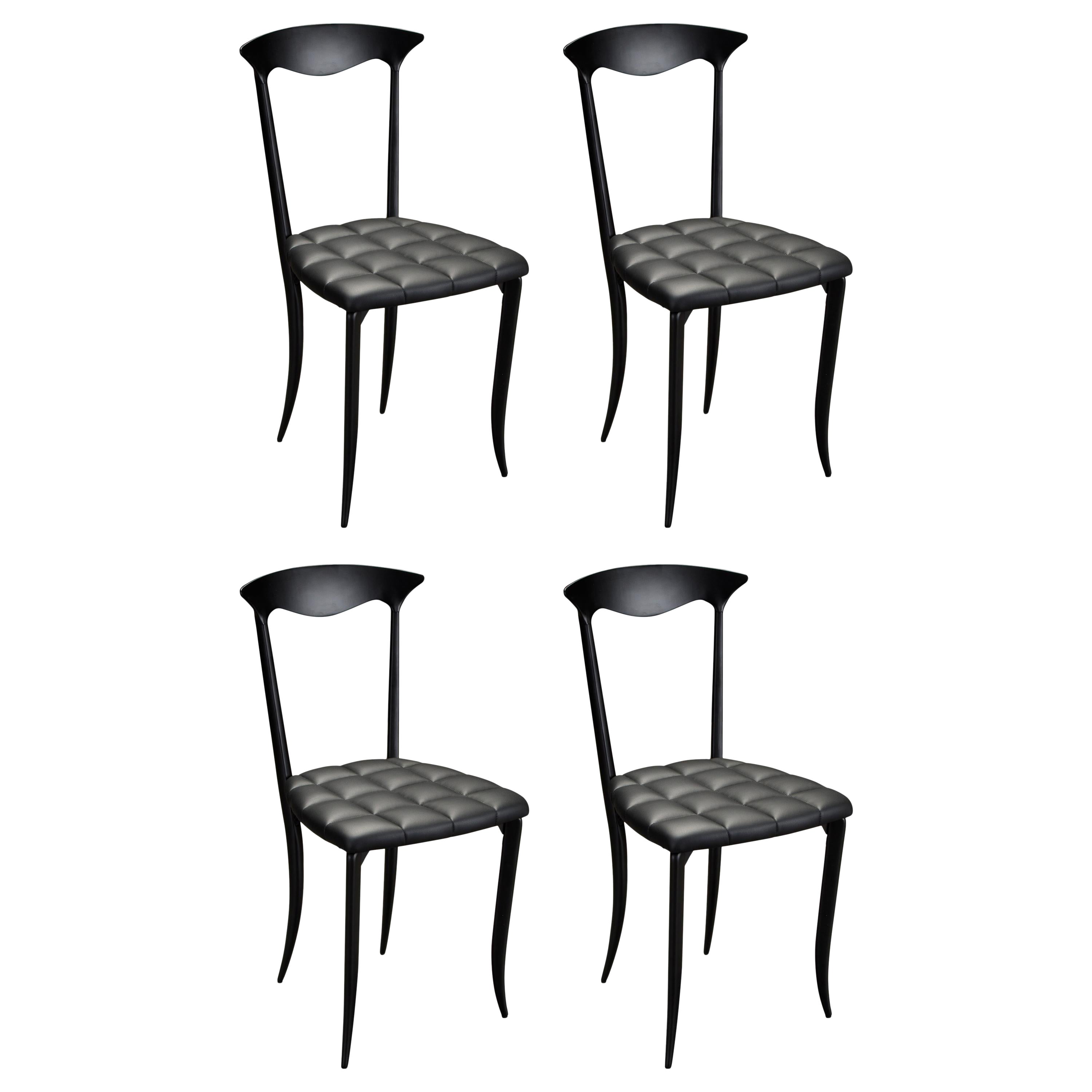 „Charming“ Esszimmerstühle aus Aluminium und Leder von Fasem Italien, neu