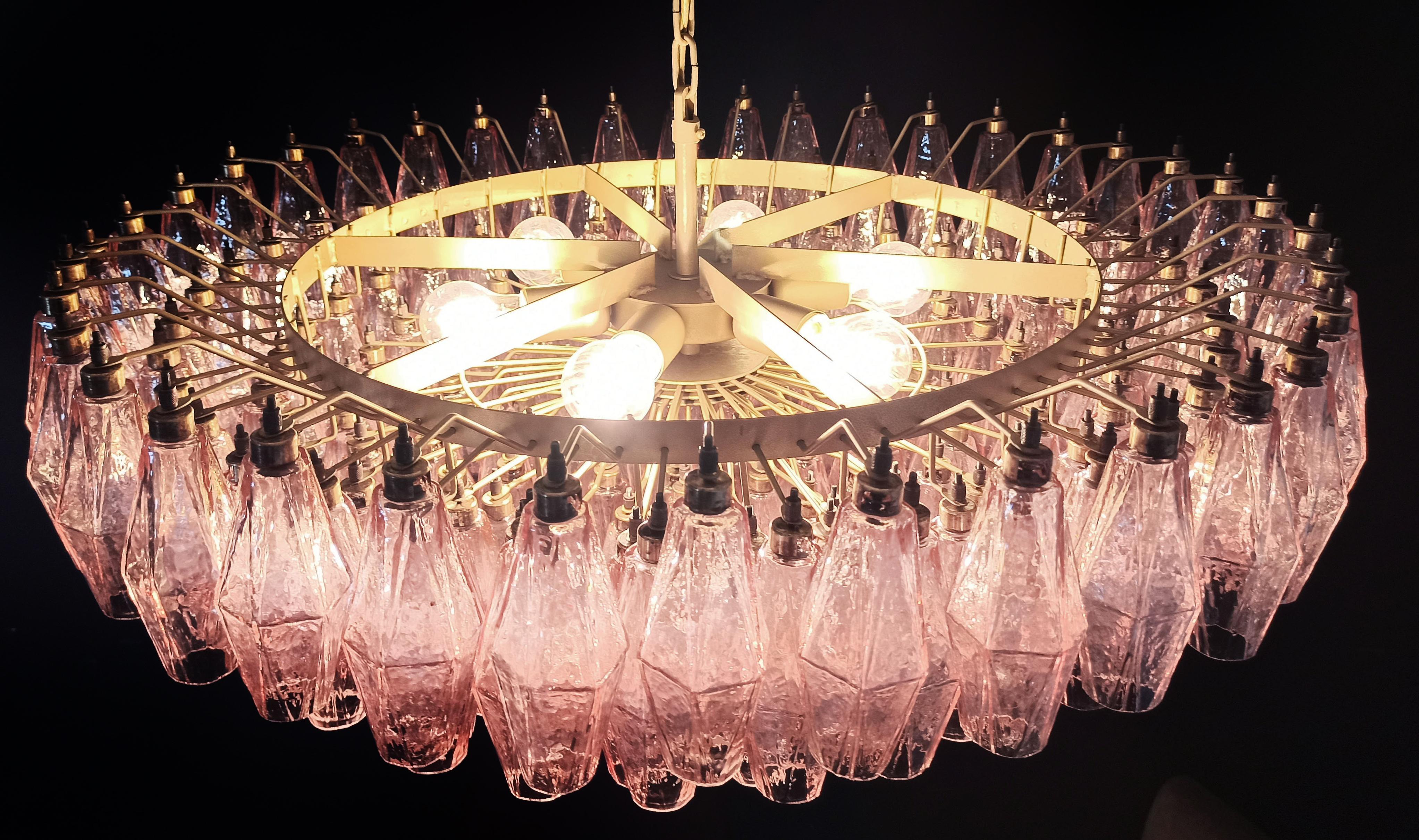 Charming Amazing Murano glass Chandeliers - 185 PINK poliedri For Sale 2
