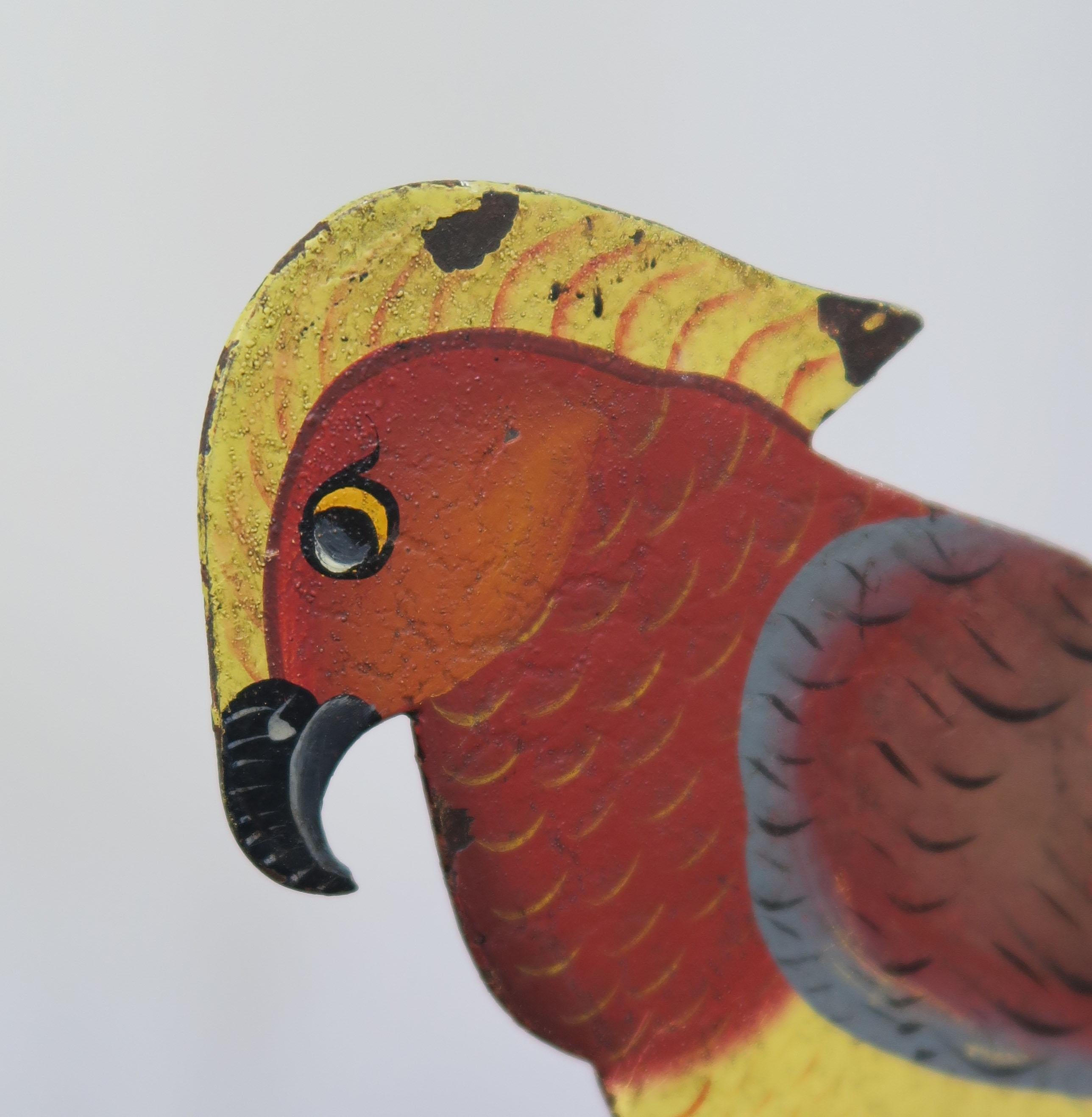 Hand-Painted Charming American Folk Art Piece Depicting Balancing Parrot