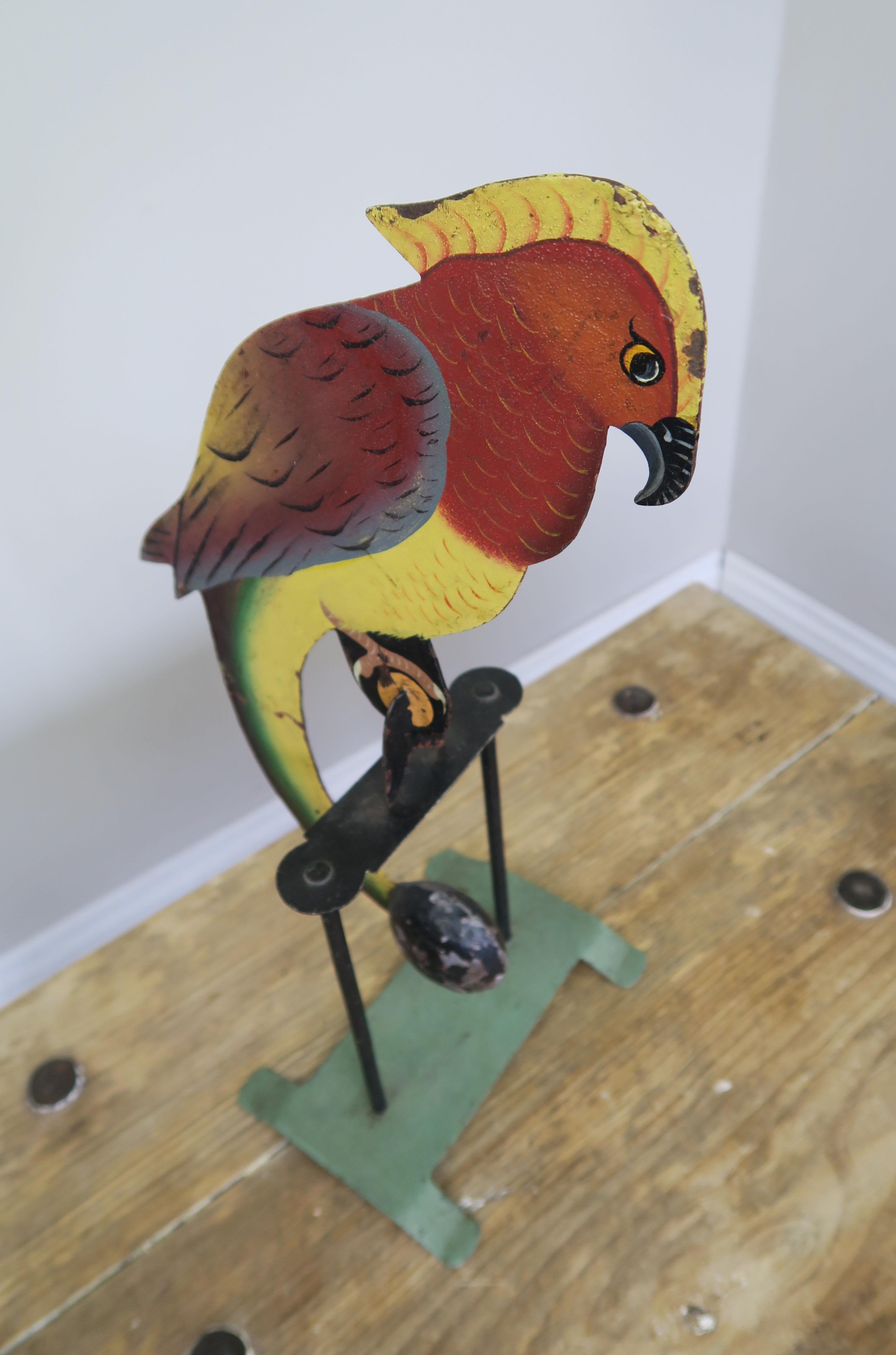 Mid-20th Century Charming American Folk Art Piece Depicting Balancing Parrot