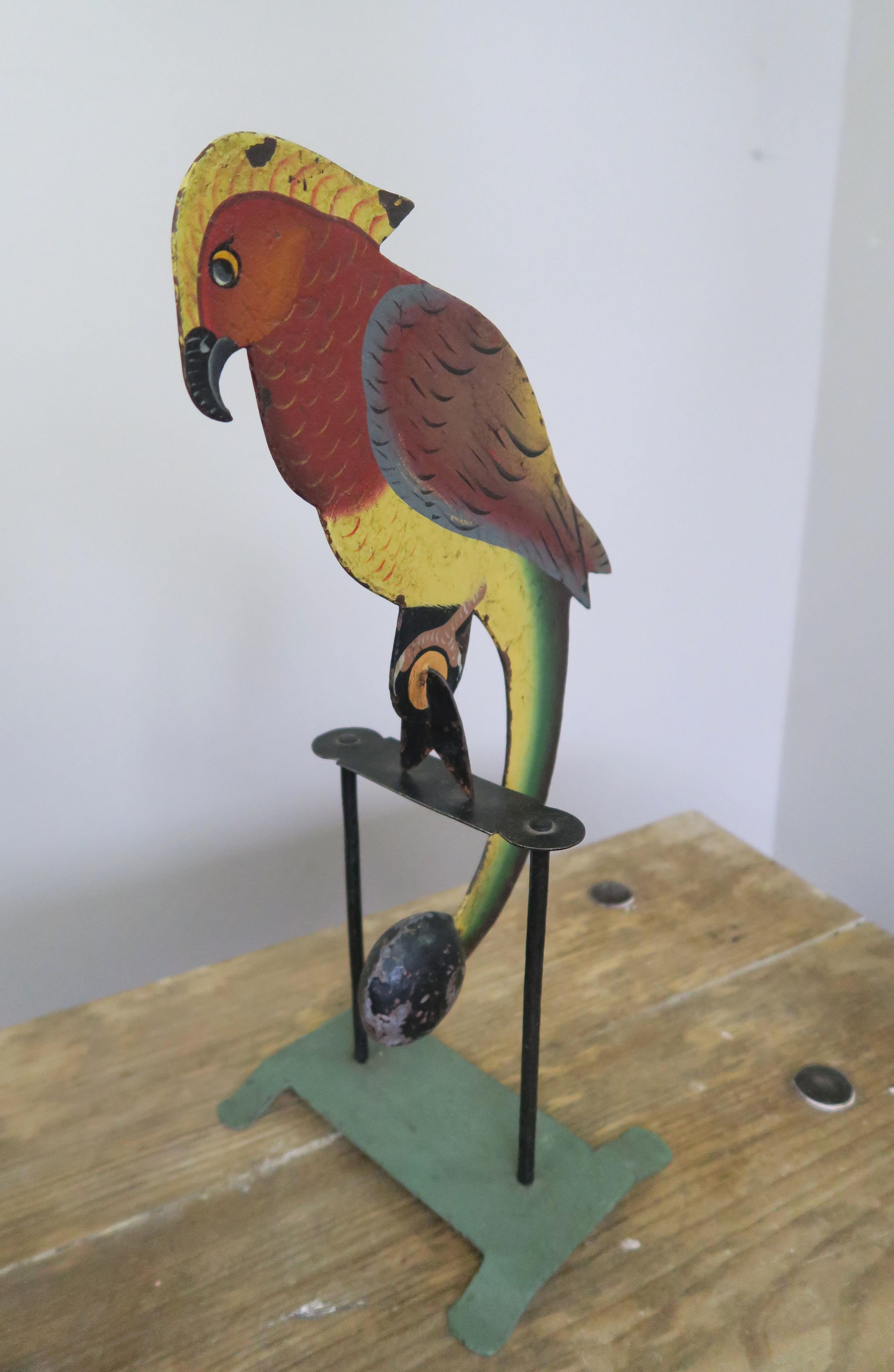 Charming American Folk Art Piece Depicting Balancing Parrot 1