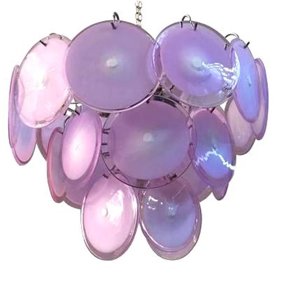 Charming Amethyst Pink Disc Murano Chandelier, 1970s For Sale 1