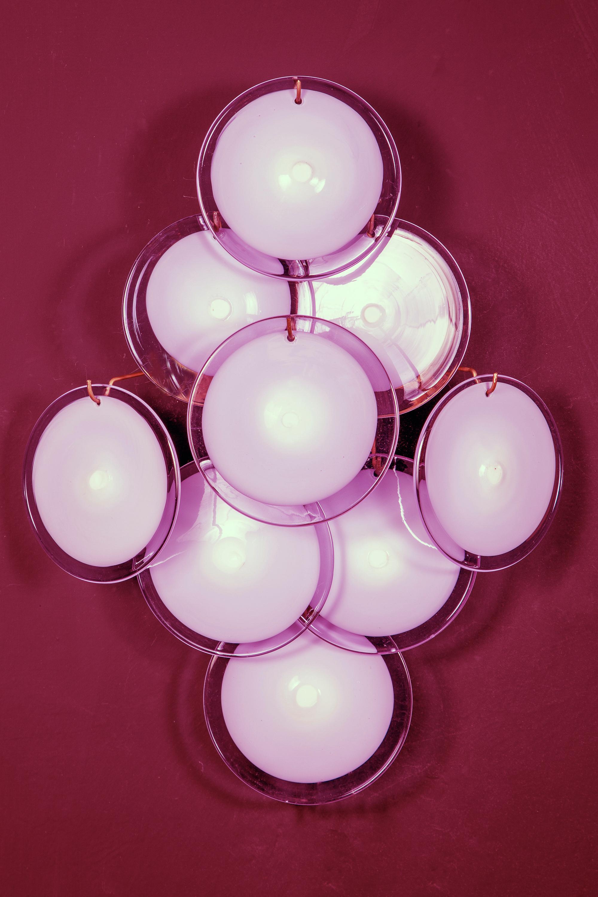 Charming Amethyst Pink Disc Murano Chandelier, 1970s For Sale 2