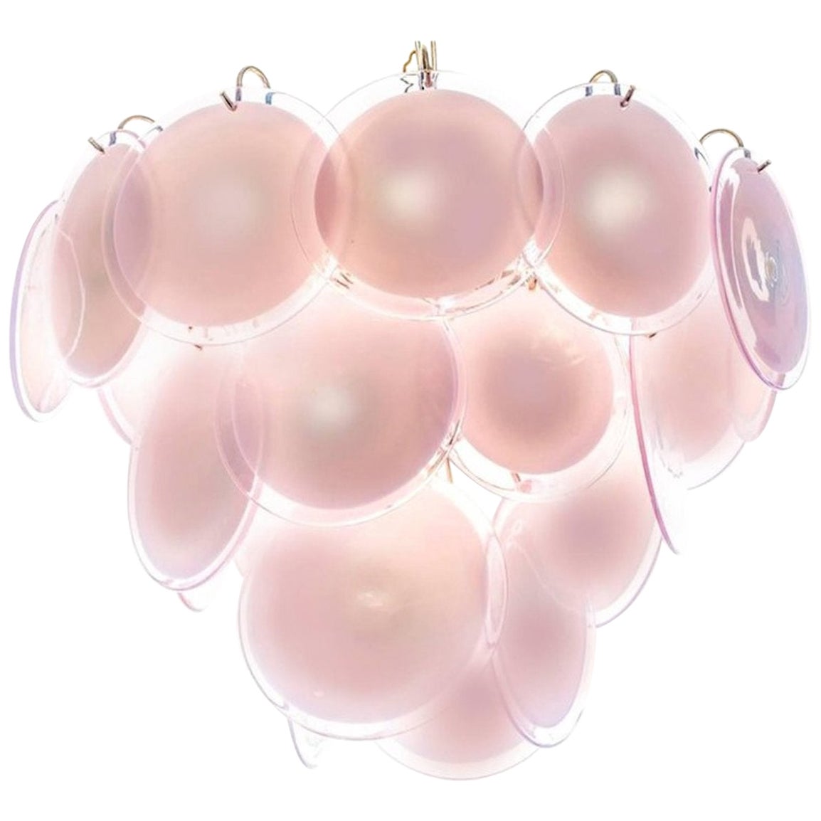 Incantevole lampadario di Murano a disco rosa ametista, anni '70