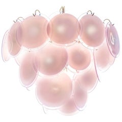 Incantevole lampadario di Murano a disco rosa ametista, anni '70