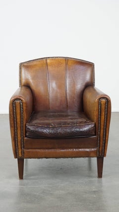 Charming and Characterful Subtly Patinated Sheepskin Leather Armchair
