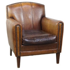 Charming and Characterful Subtly Patinated Sheepskin Leather Armchair