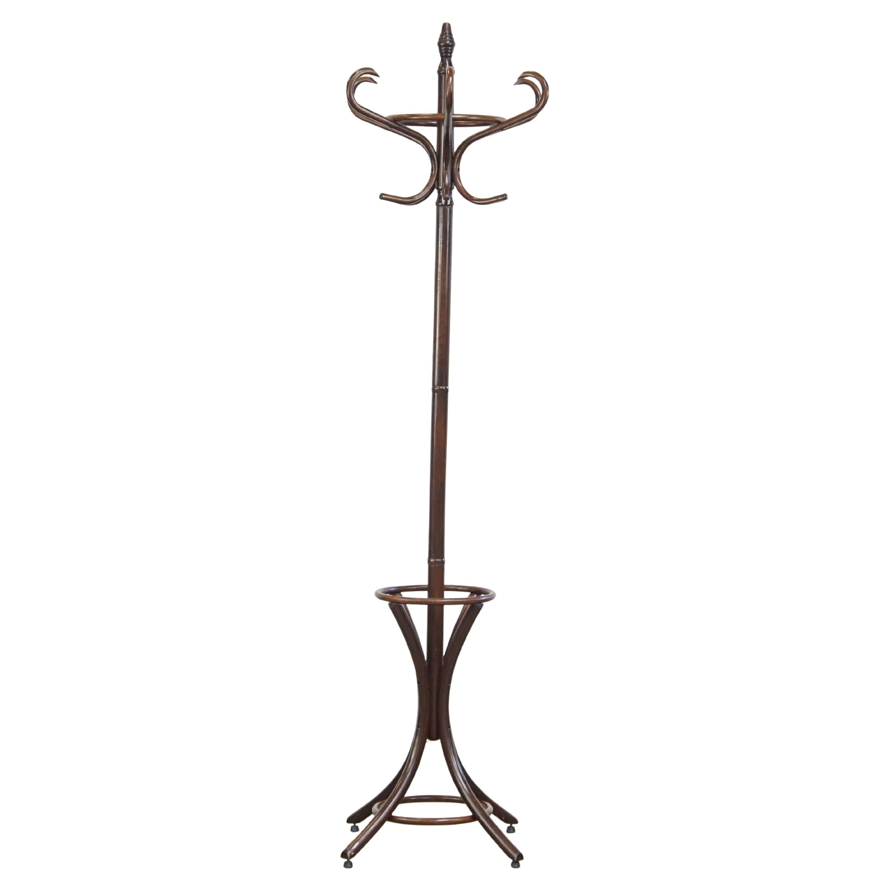 Elegante e affascinante appendiabiti/ombrellone in legno di Bentwood d'epoca