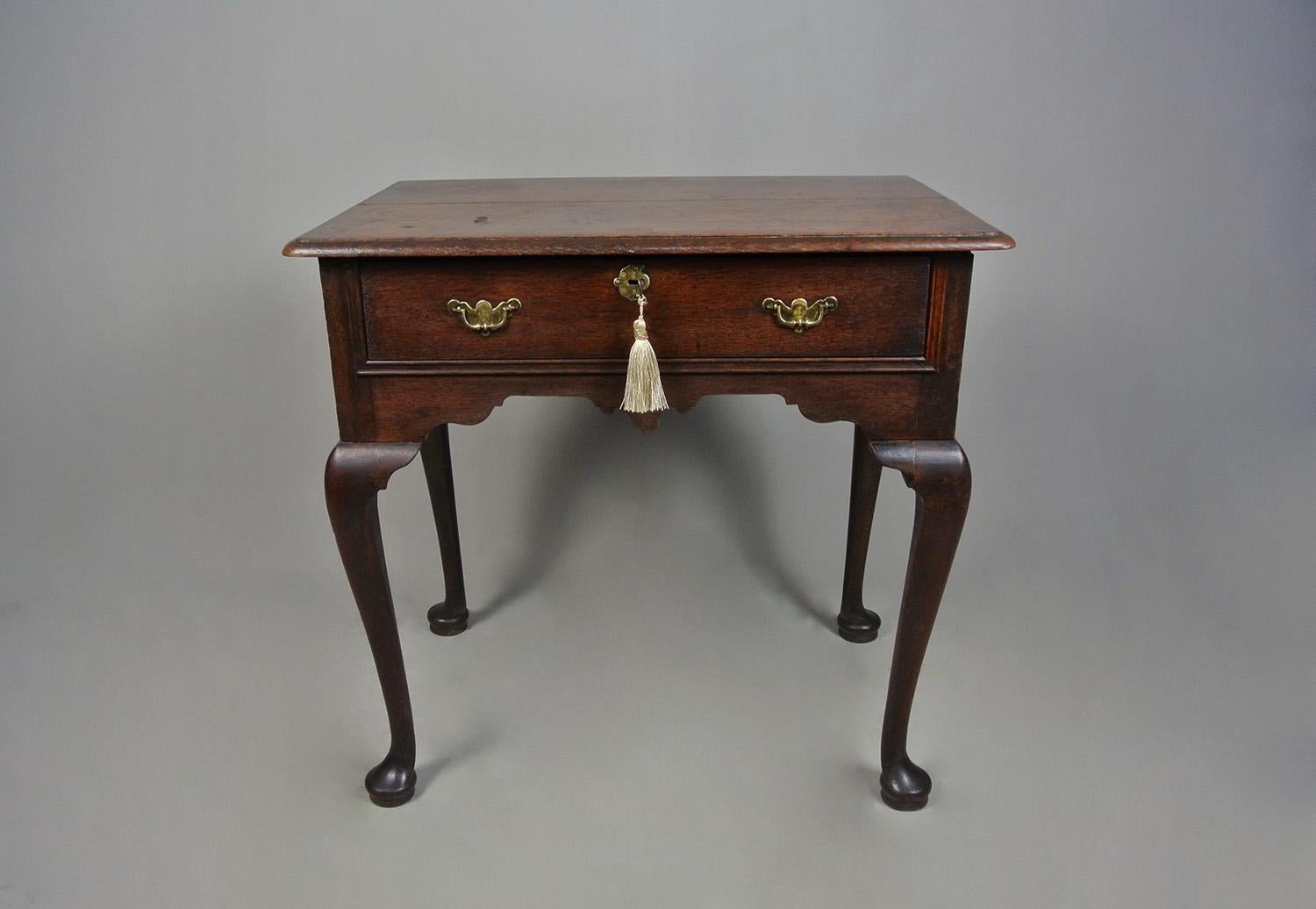 18th Century and Earlier George II Oak Lowboy with Original Brasses c. 1750 For Sale