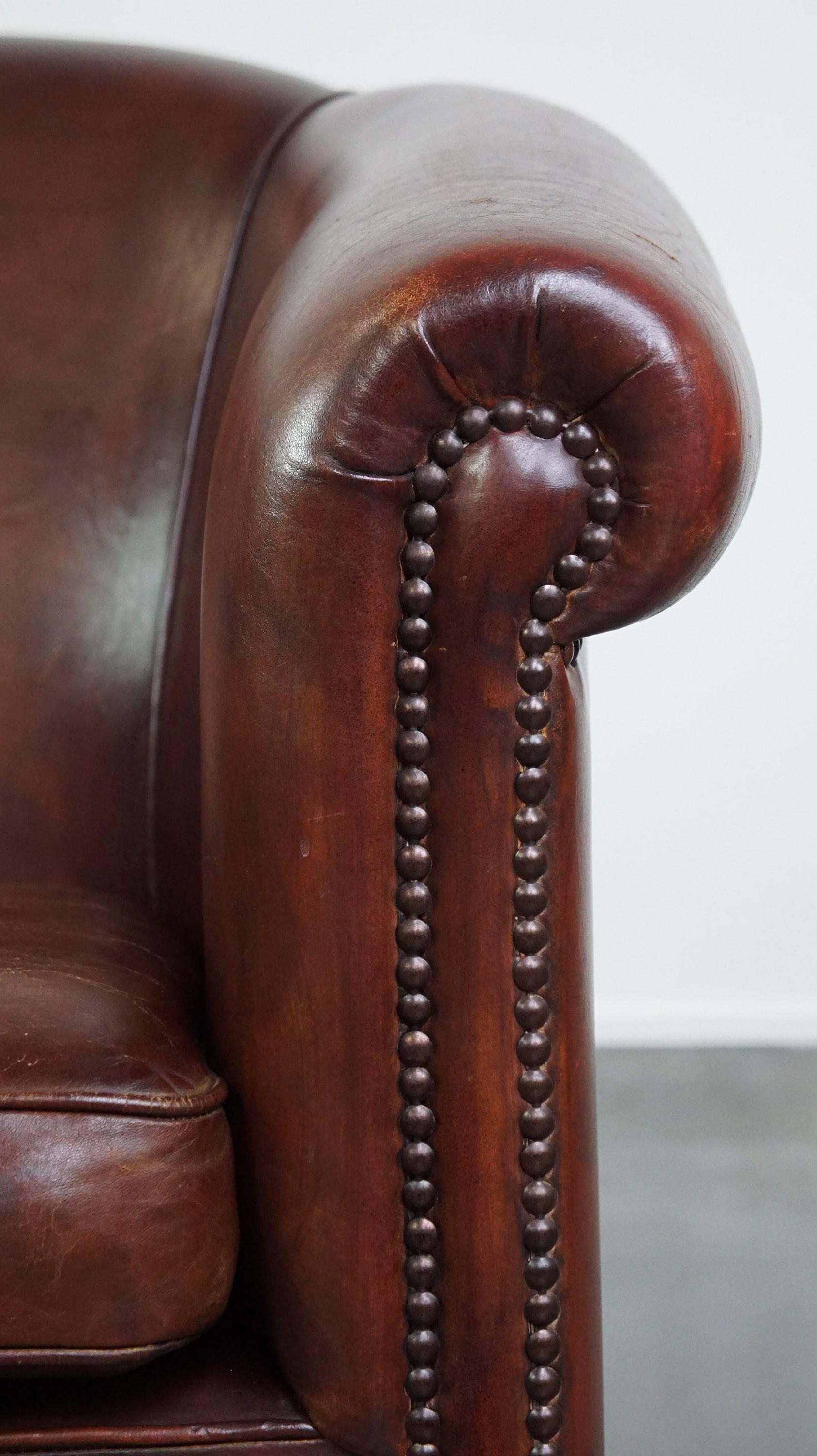 Charming and spacious sheepskin leather club armchair For Sale 4